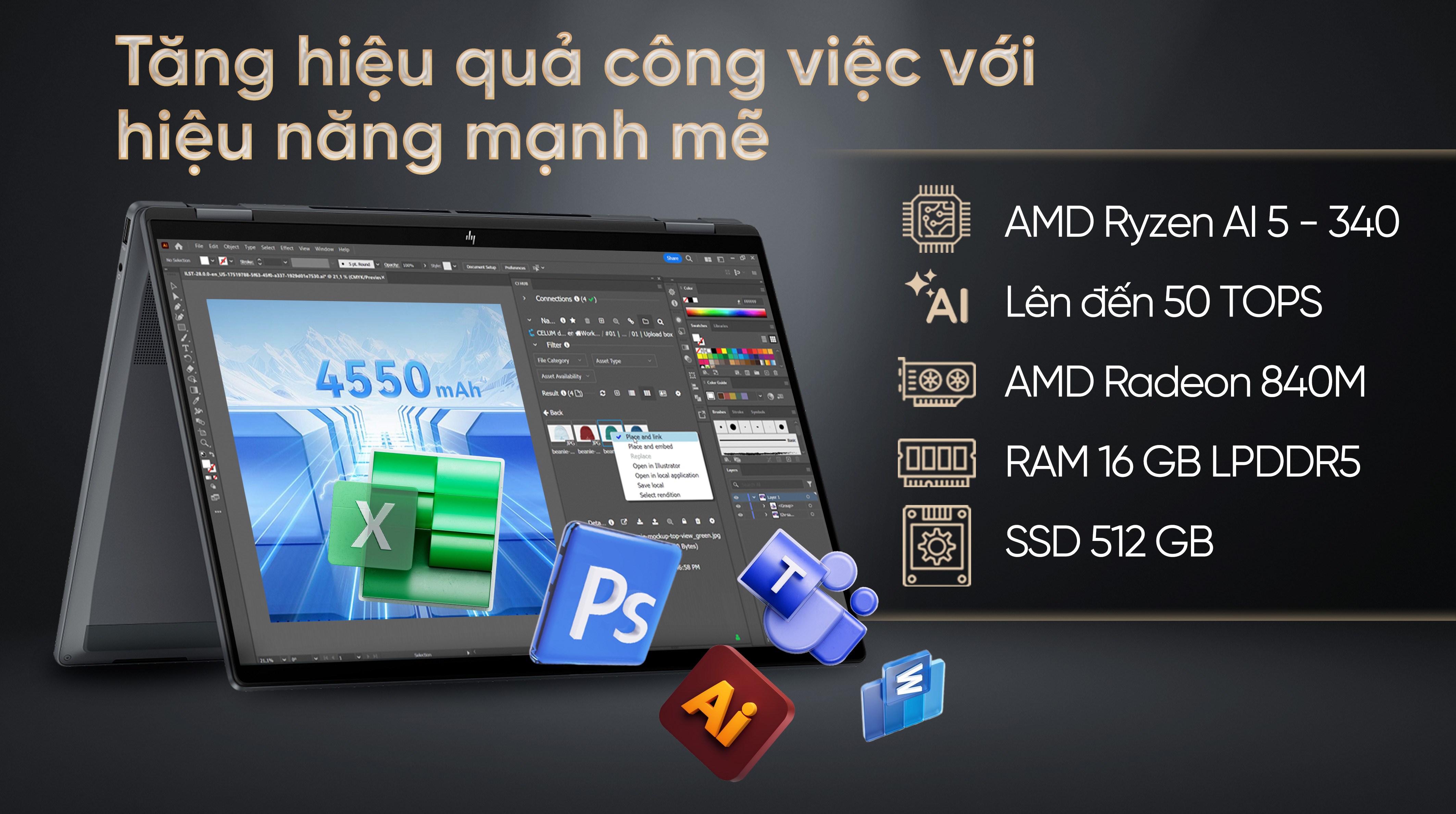 Laptop HP OmniBook X Flip 14 fk0092AU - BZ7P5PA (R5 AI 340, 16GB, 512GB, WUXGA, Cảm ứng, OfficeH24, Win11)