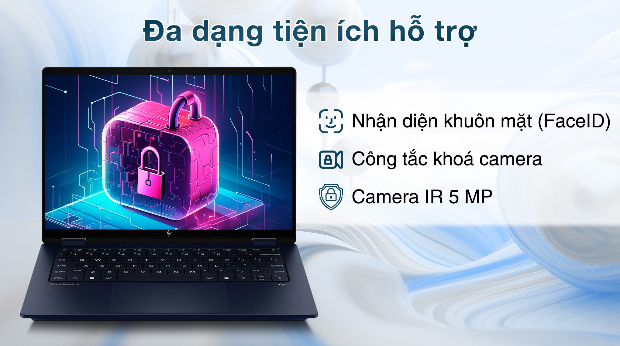 Laptop HP OmniBook X Flip 14 fm0076TU - BZ7P6PA (Ultra 7 258V, 32GB, 512GB, WUXGA, Cảm ứng, OfficeH24, Win11)