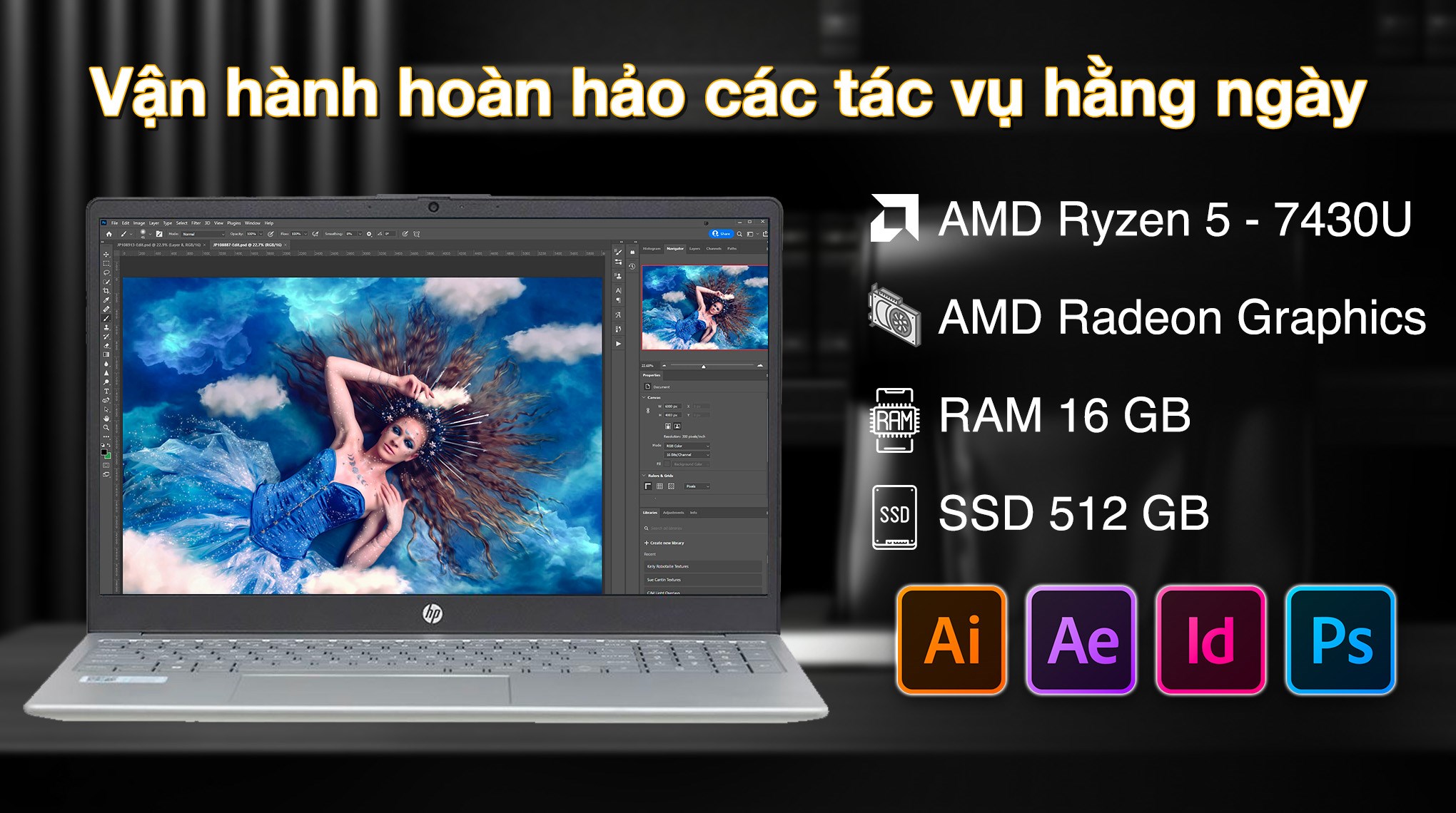 Laptop HP 15 fc0655AU - C81NGPA (R5 7430U, 16GB, 512GB, Full HD, Win11)