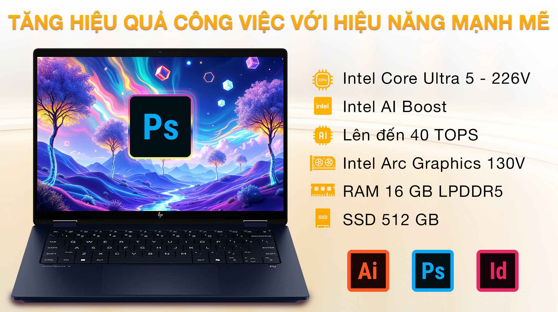 Laptop HP OmniBook X Flip 14 fm0088TU - BZ7Q2PA (Ultra 5 226V, 16GB, 512GB, WUXGA, Cảm ứng, OfficeH24+365B, Win11)