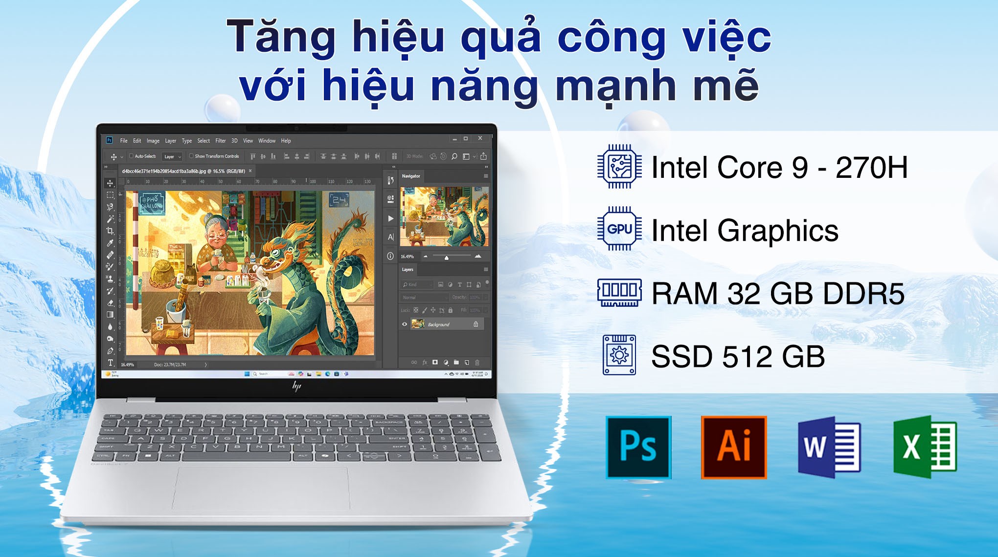 Laptop HP OmniBook 7 16 az0040TU - C2DR3PA (Core 9 270H, 32GB, 512GB, WUXGA, OfficeH24+365, Win11)