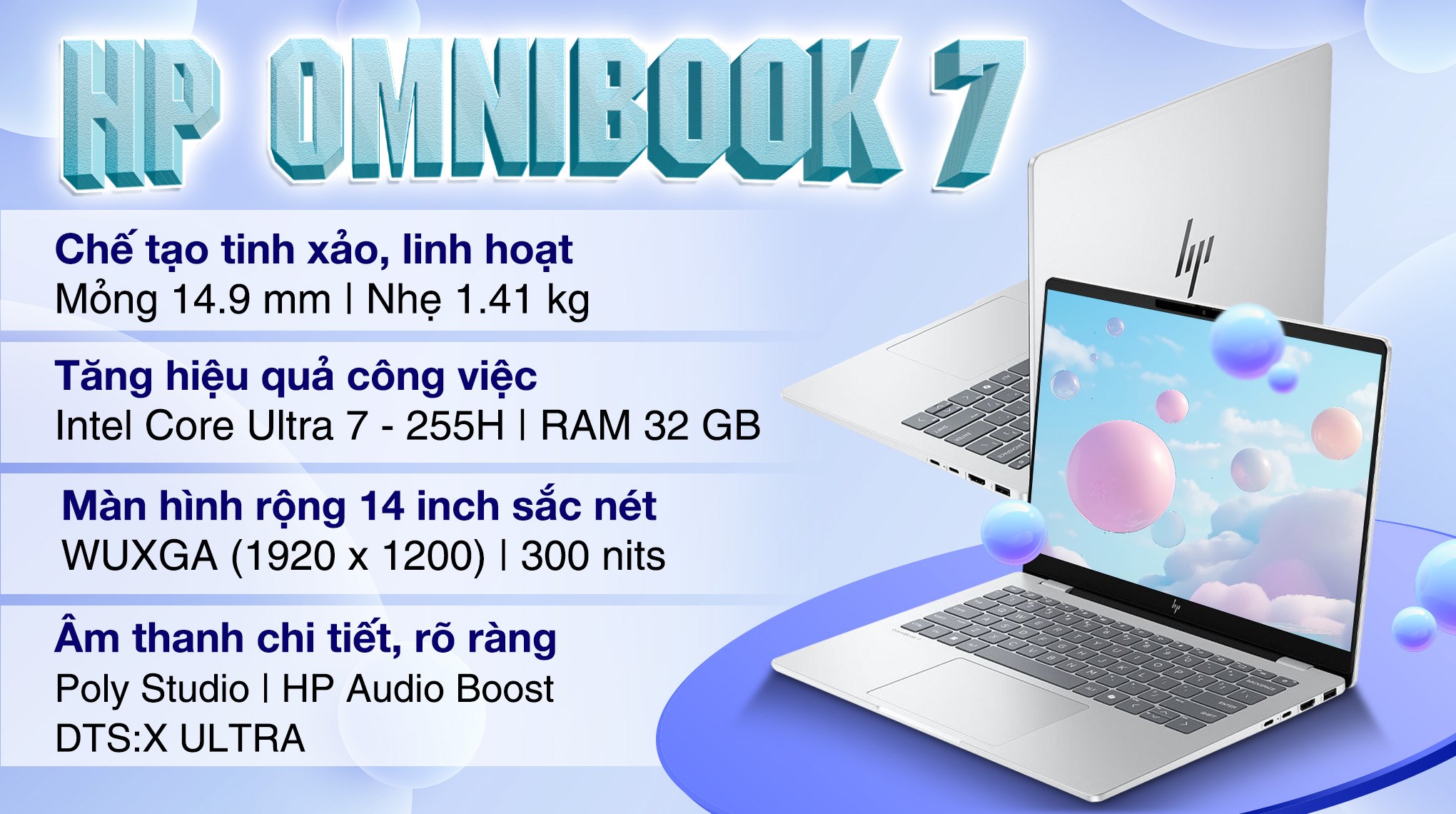 Laptop HP OmniBook 7 14 fr0024TU - C1MN0PA (Ultra 7 255H, 32GB, 512GB, WUXGA, OfficeH24+365B, Win11)