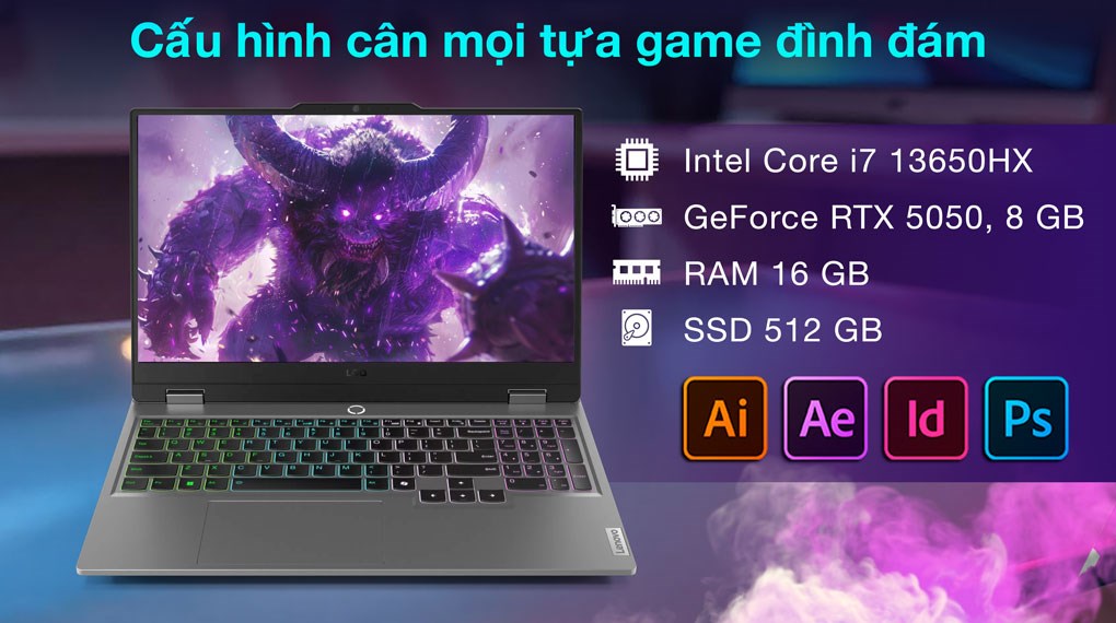 Laptop Lenovo Gaming LOQ 15IRX10 - 83JE00PEVN (i7 13650HX, 16GB, 1TB, RTX 5050 8GB, Full HD 144Hz, Win11)
