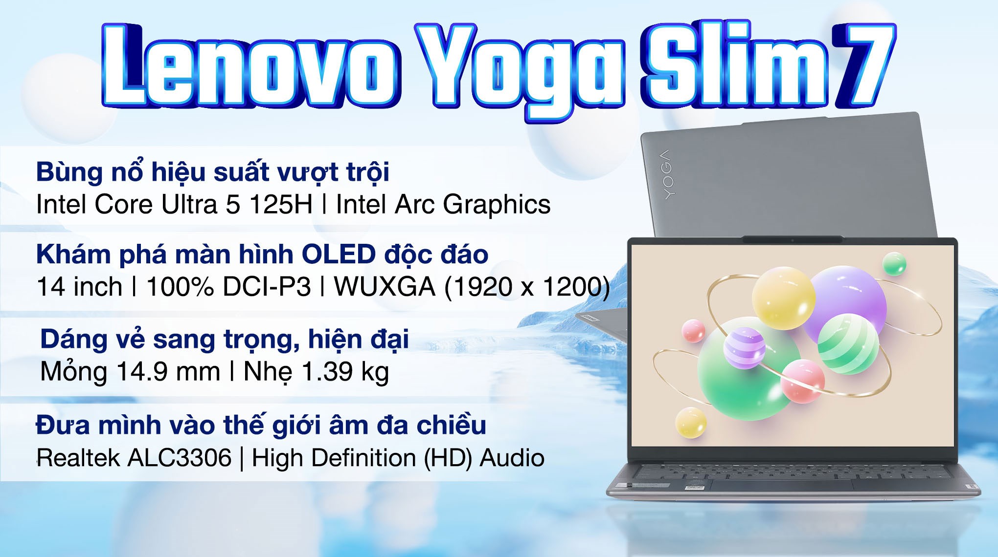 Laptop Lenovo Yoga Slim 7 OLED 14IMH9 - 83CV00D8VN (Ultra 5 125H, 16GB, 1TB, WUXGA OLED, OfficeH24+365, Win11)