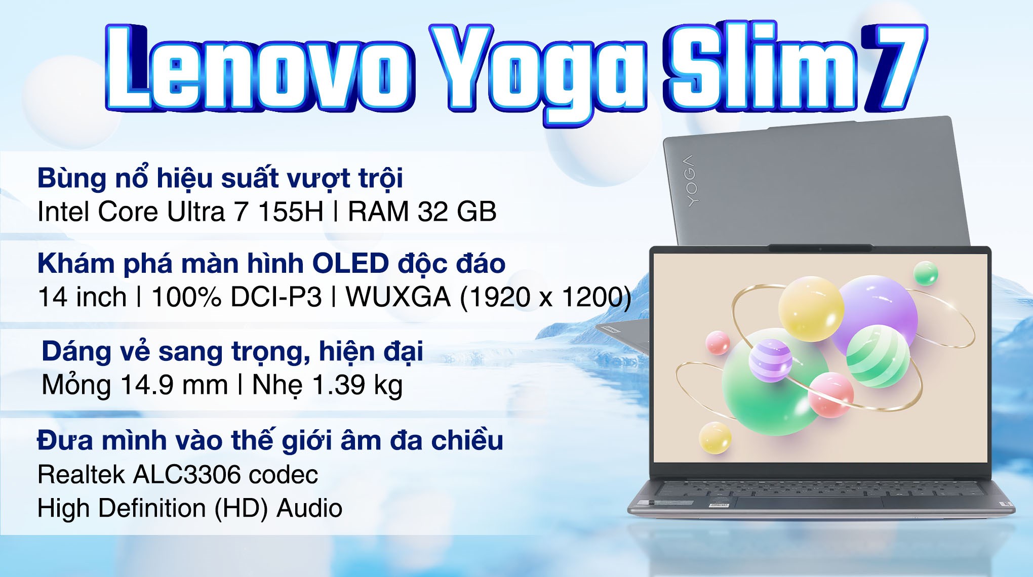 Laptop Lenovo Yoga Slim 7 OLED 14IMH9 - 83CV00DKVN (Ultra 7 155H, 32GB, 1TB, WUXGA OLED, OfficeH24+365, Win11)