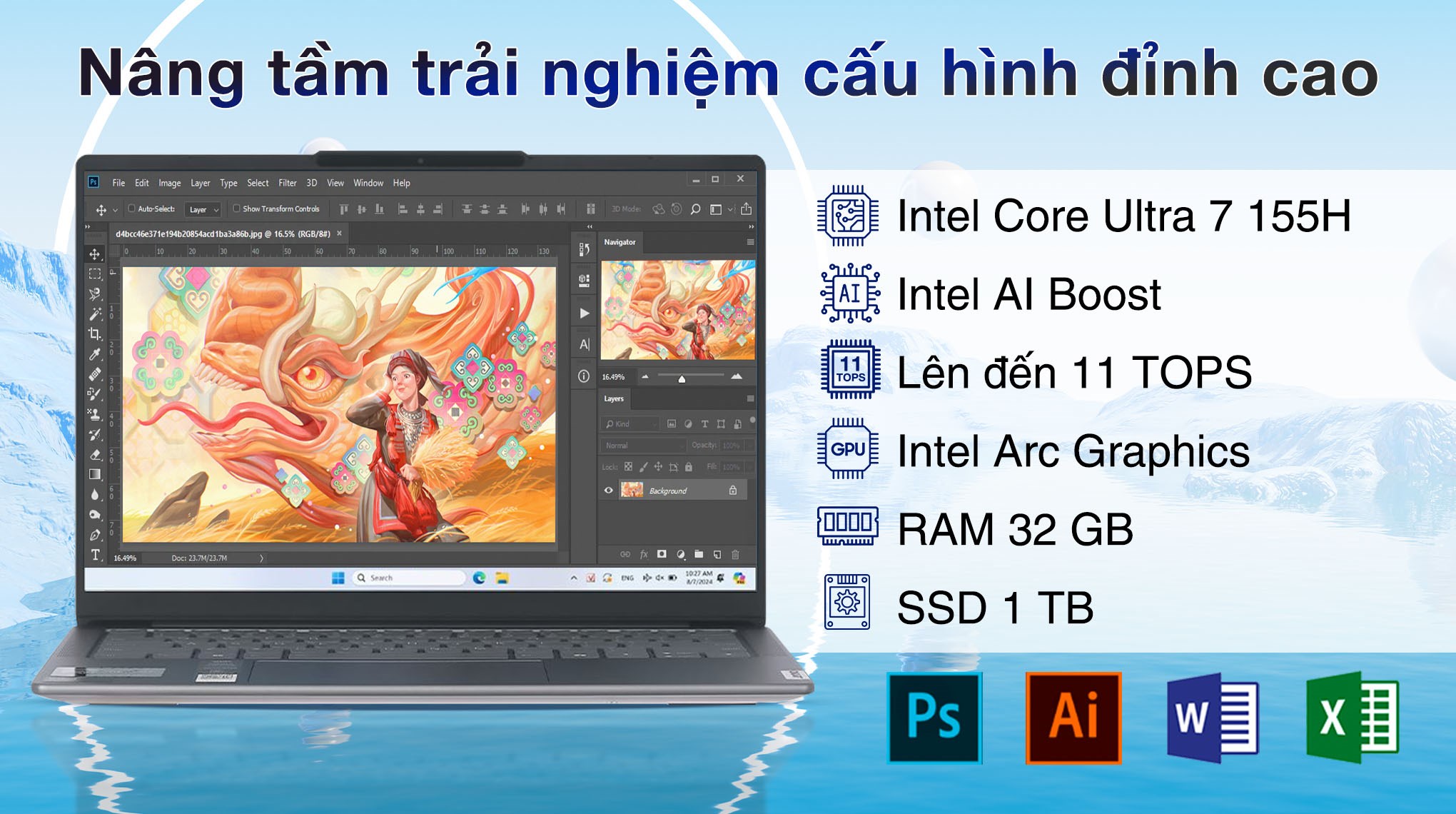 Laptop Lenovo Yoga Slim 7 OLED 14IMH9 - 83CV00DKVN (Ultra 7 155H, 32GB, 1TB, WUXGA OLED, OfficeH24+365, Win11)