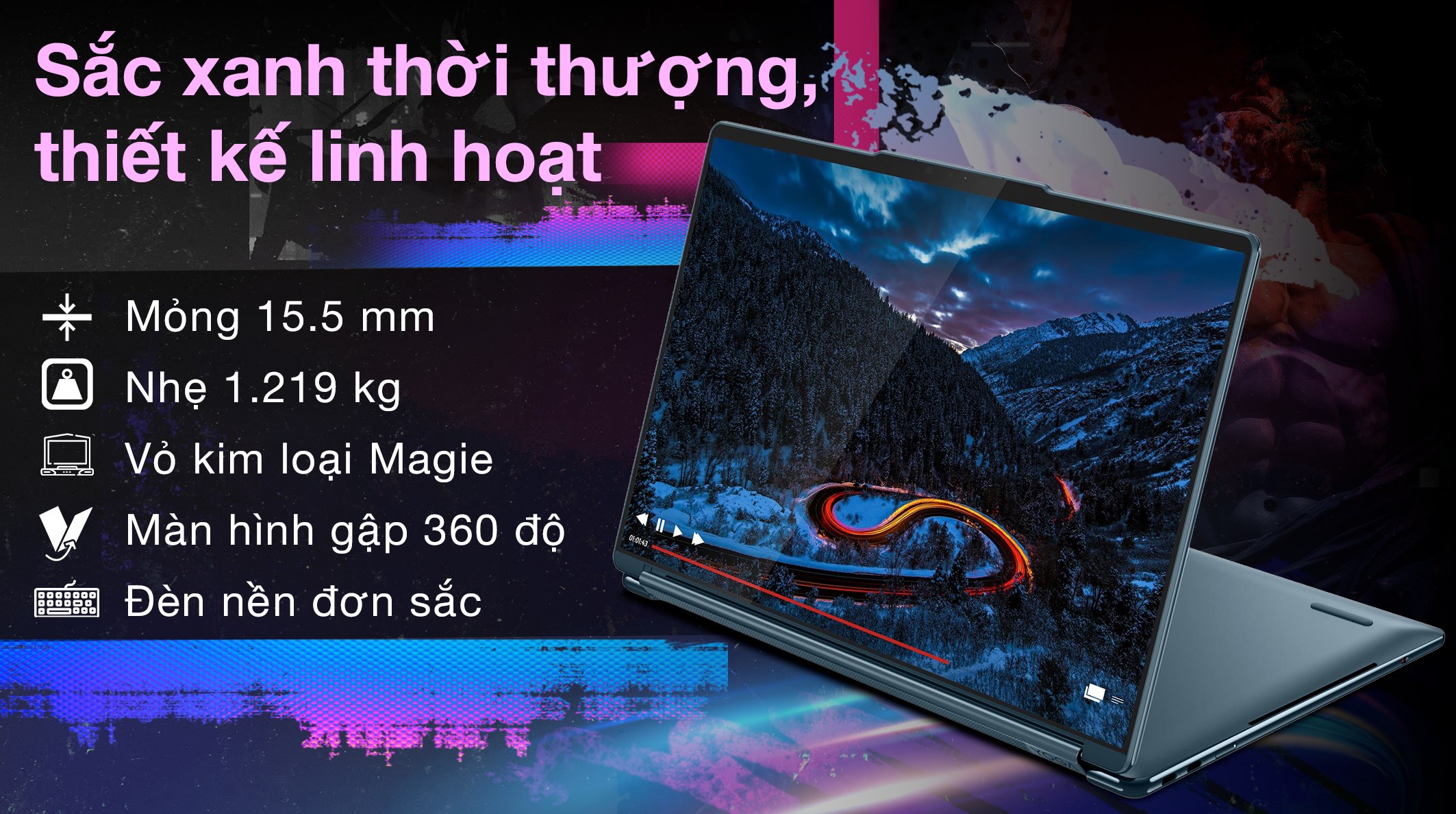 Laptop Lenovo Yoga Book 9 2in1 14IAH10 - 83KJ002UVN (Ultra 9 285H, 32GB, 1TB, 2.8K OLED 120Hz, Cảm ứng, OfficeH24+365, Win11)