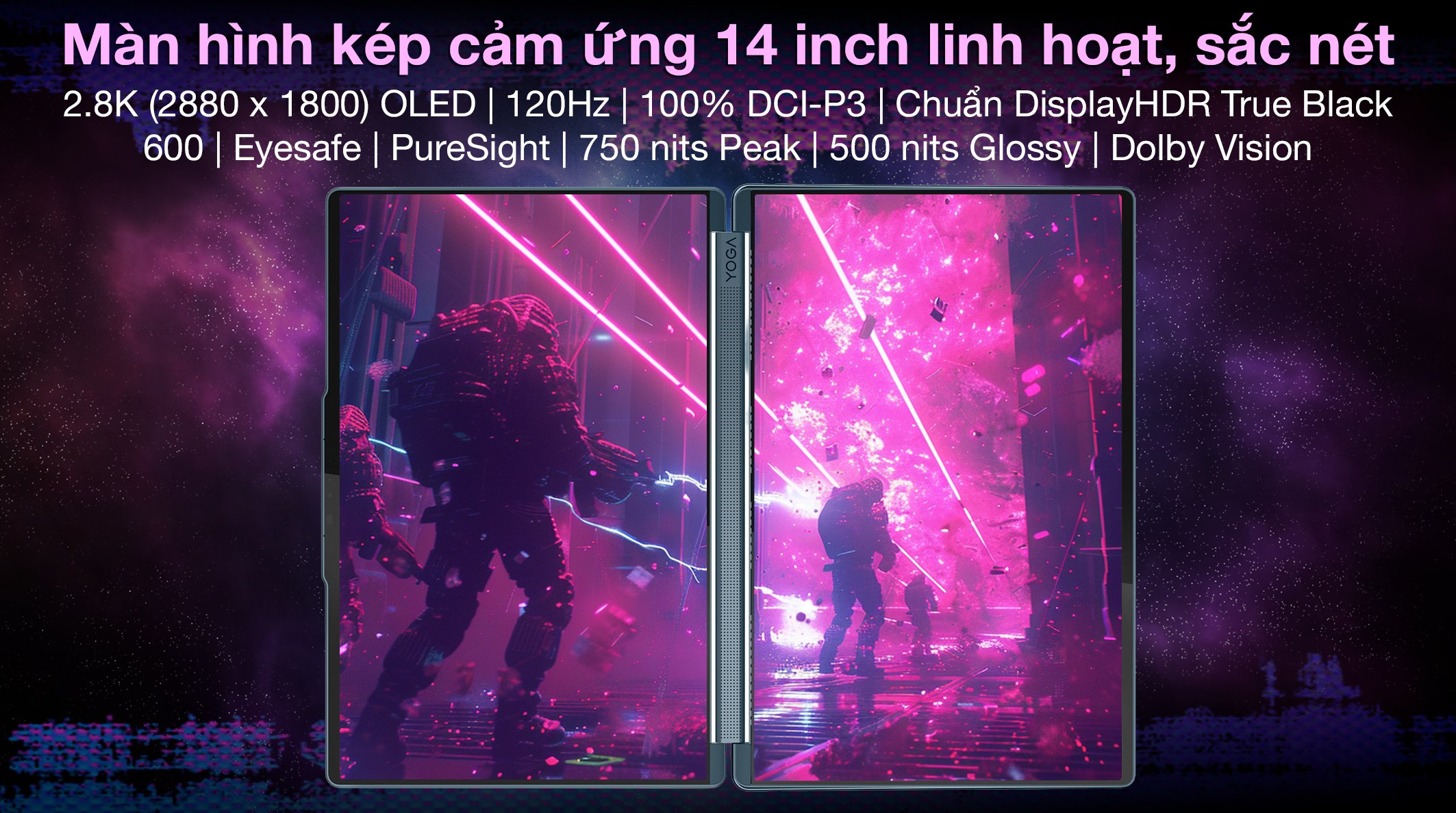 Laptop Lenovo Yoga Book 9 2in1 14IAH10 - 83KJ002UVN (Ultra 9 285H, 32GB, 1TB, 2.8K OLED 120Hz, Cảm ứng, OfficeH24+365, Win11)