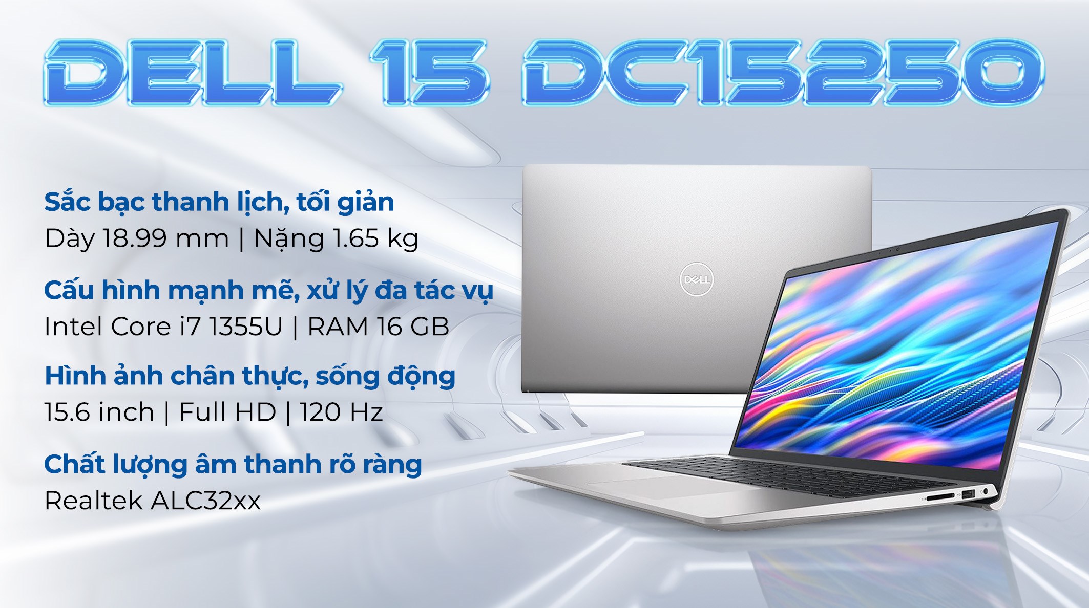 Laptop Dell 15 DC15250 - 71073959 (i7 1355U, 16GB, 512GB, Full HD 120Hz, OfficeH24+365B, Win11)