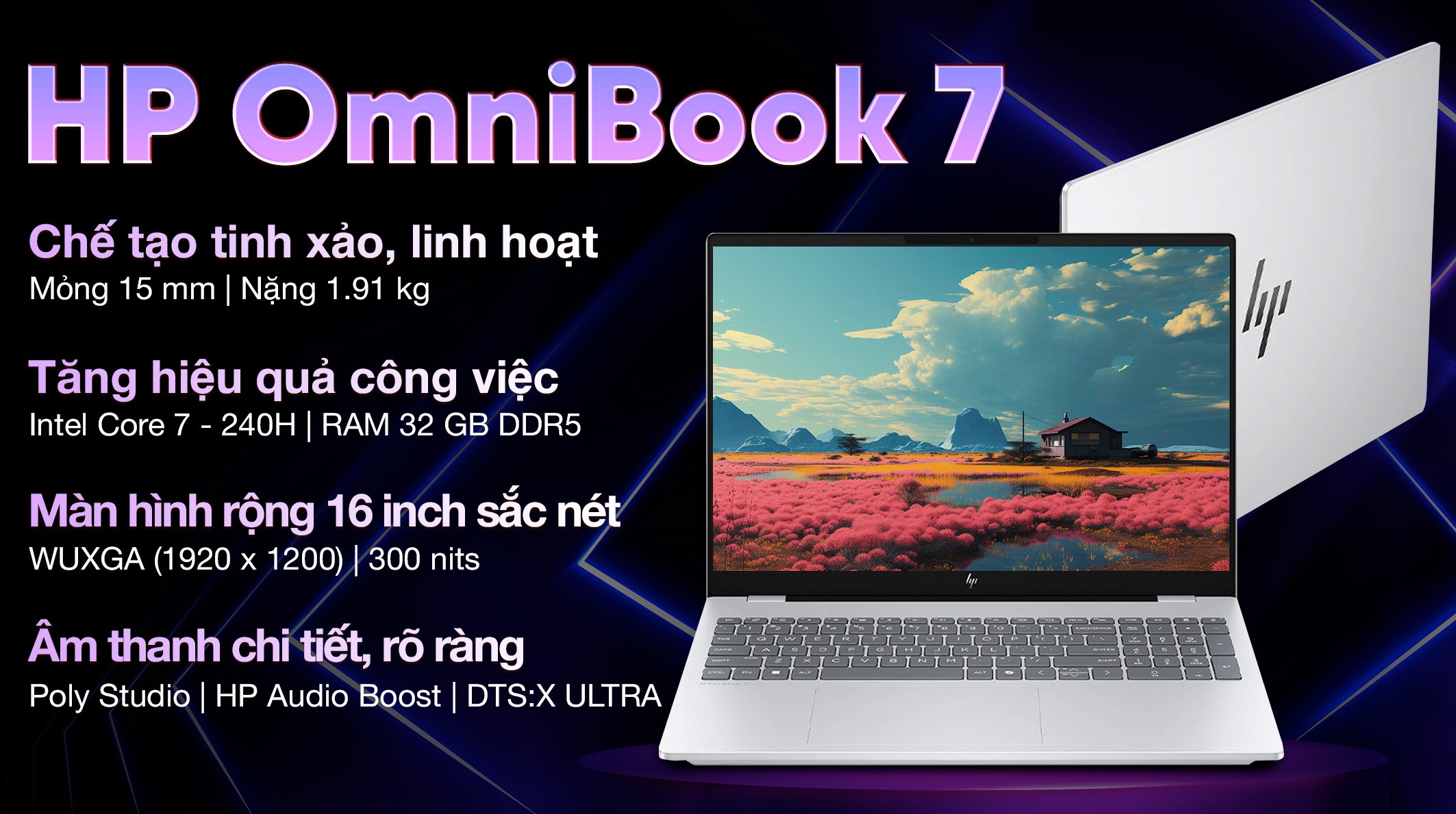 Laptop HP OmniBook 7 16 az0043TU - C2CX3PA (Core 7 240H, 32GB, 512GB, WUXGA, OfficeH24, Win11)