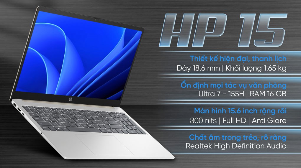 Laptop HP 15 fd1288TU - C2CV7PA (Ultra 7 155H, 16GB, 512GB, Full HD, Win11)