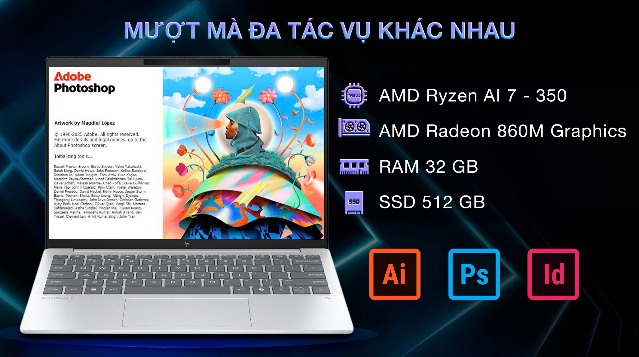 Laptop HP OmniBook 7 Aero 13 bg1083AU - BZ7R9PA (R7 Al 350, 32GB, 512GB, WUXGA, OfficeH24+365B, Win11)