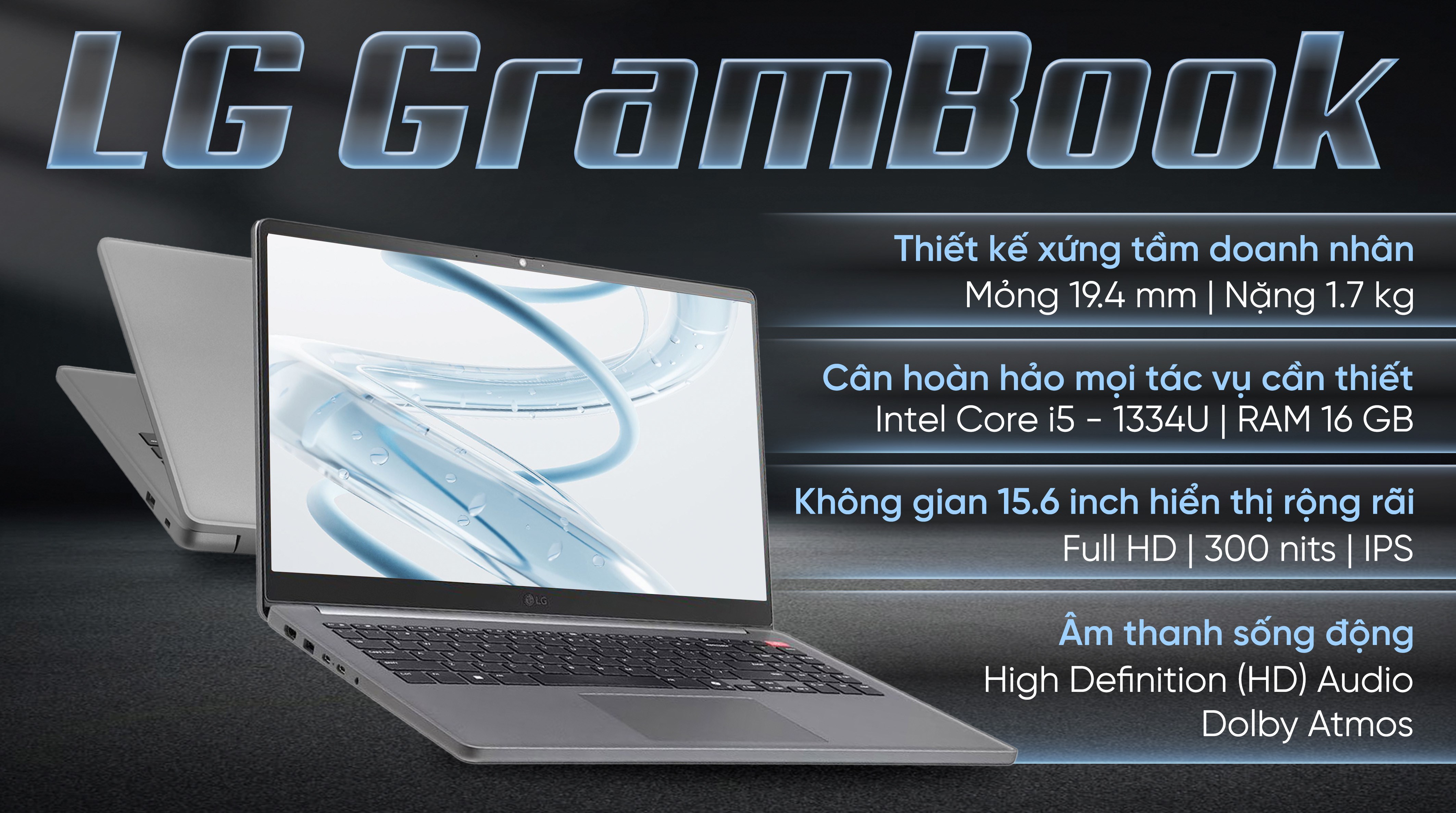 Laptop LG Grambook 15U50T - 15U50T-G.AV56A5 (i5 1334U, 16GB, 512GB, Full HD, Win11)