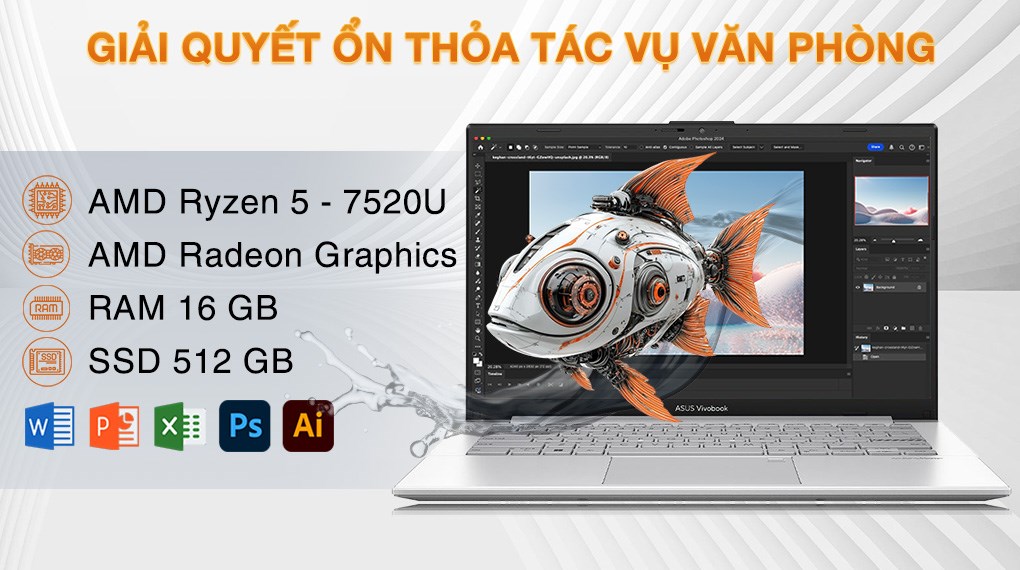 Laptop Asus Vivobook Go E1404FA - EB482W (R5 7520U, 16GB, 512GB, Full HD, Win11)