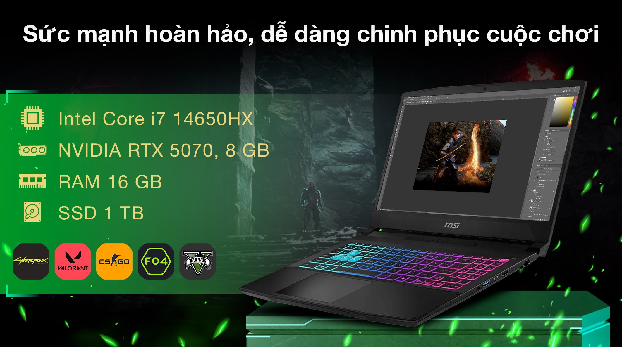 Laptop MSI Gaming Katana 15 HX B14WGK - 023VN (i7 14650HX, 16GB, 1TB, RTX 5070 8GB, QHD, 165Hz, Win11)