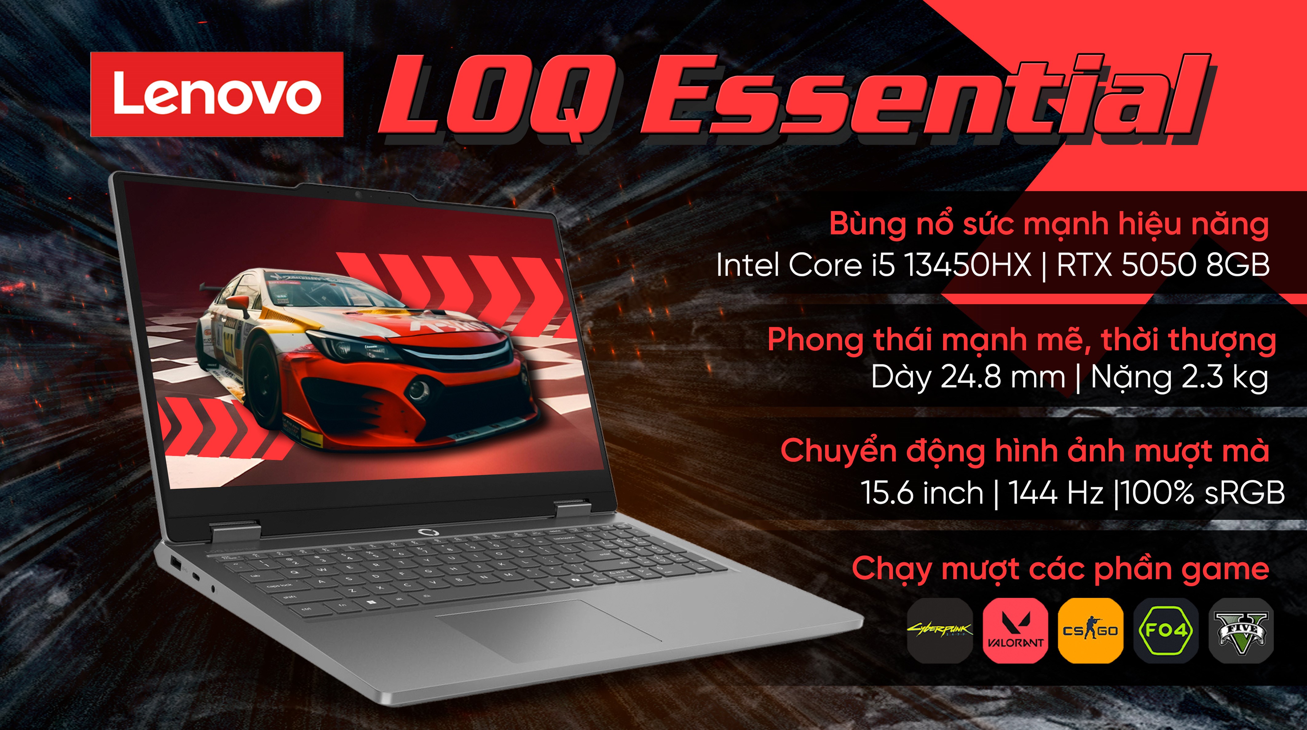 Laptop Lenovo Gaming LOQ Essential 15IRX11 - 83SC003SVN (i5 13450HX, 16GB, 1TB, RTX 5050 8GB, Full HD, 144Hz, Win11)