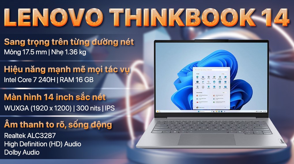 Laptop Lenovo ThinkBook 14 G8 - 21SG007UVN (Core 7 240H, 16GB, 1TB, WUXGA, Win11)