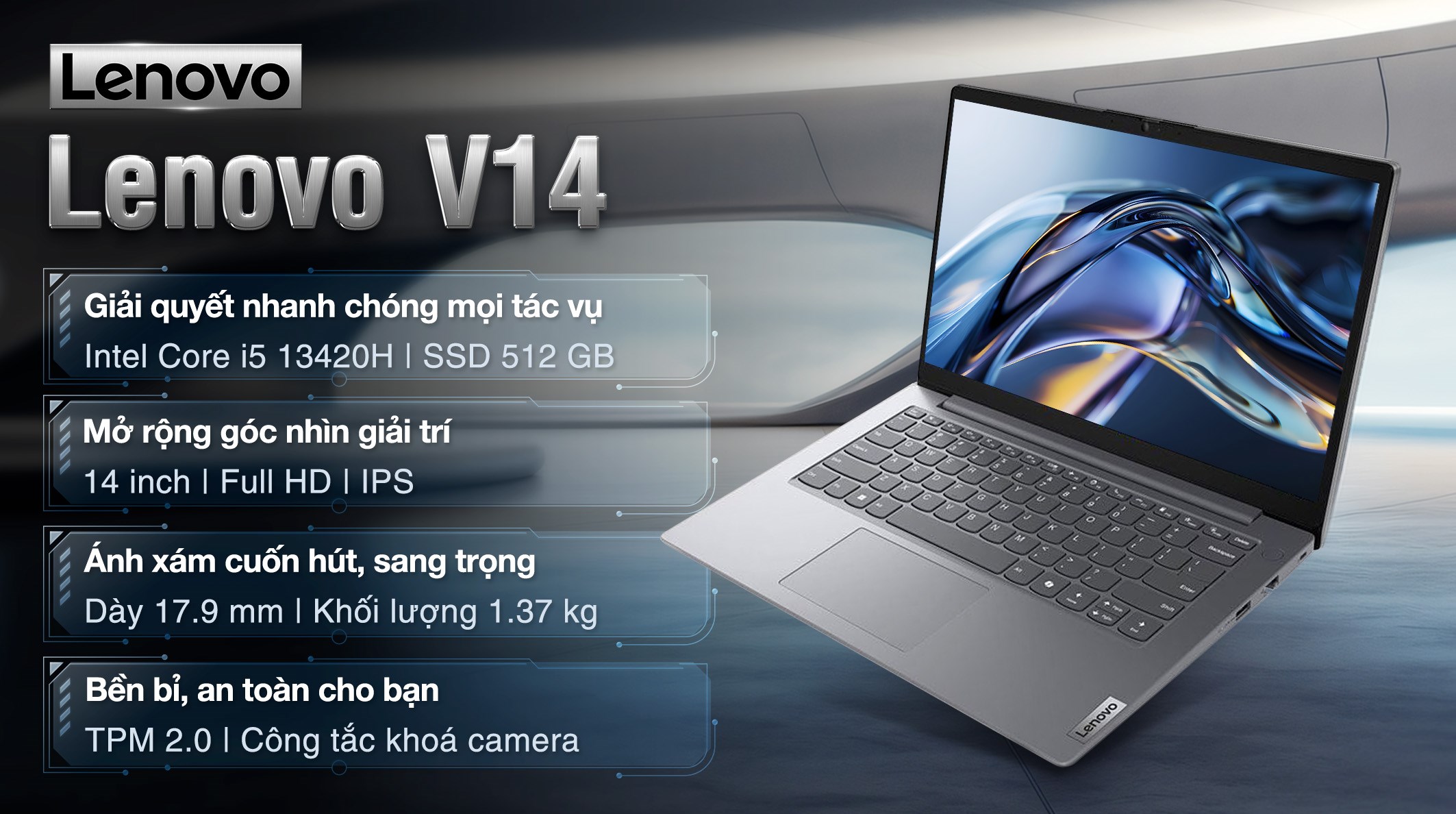 Laptop Lenovo V14 G5 - 83HD005JVN (i5 13420H, 16GB, 512GB, Full HD, Win11)