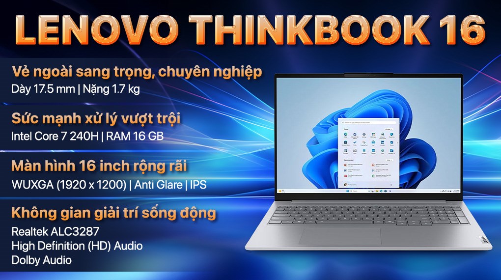 Laptop Lenovo ThinkBook 16 G8 - 21SH0099VN (Core 7 240H, 16GB, 512GB, WUXGA, Win11)