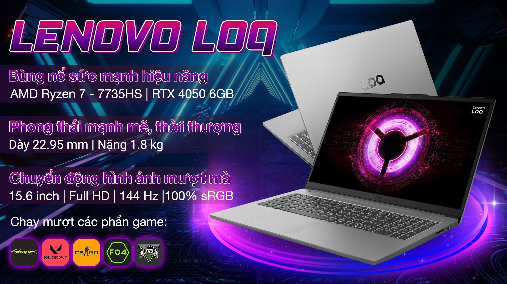 Laptop Lenovo Gaming LOQ 15ARP10E - 83S0000EVN (R7 7735HS, 16GB, 1TB, RTX 4050 6GB, Full HD, 144Hz, Win11)