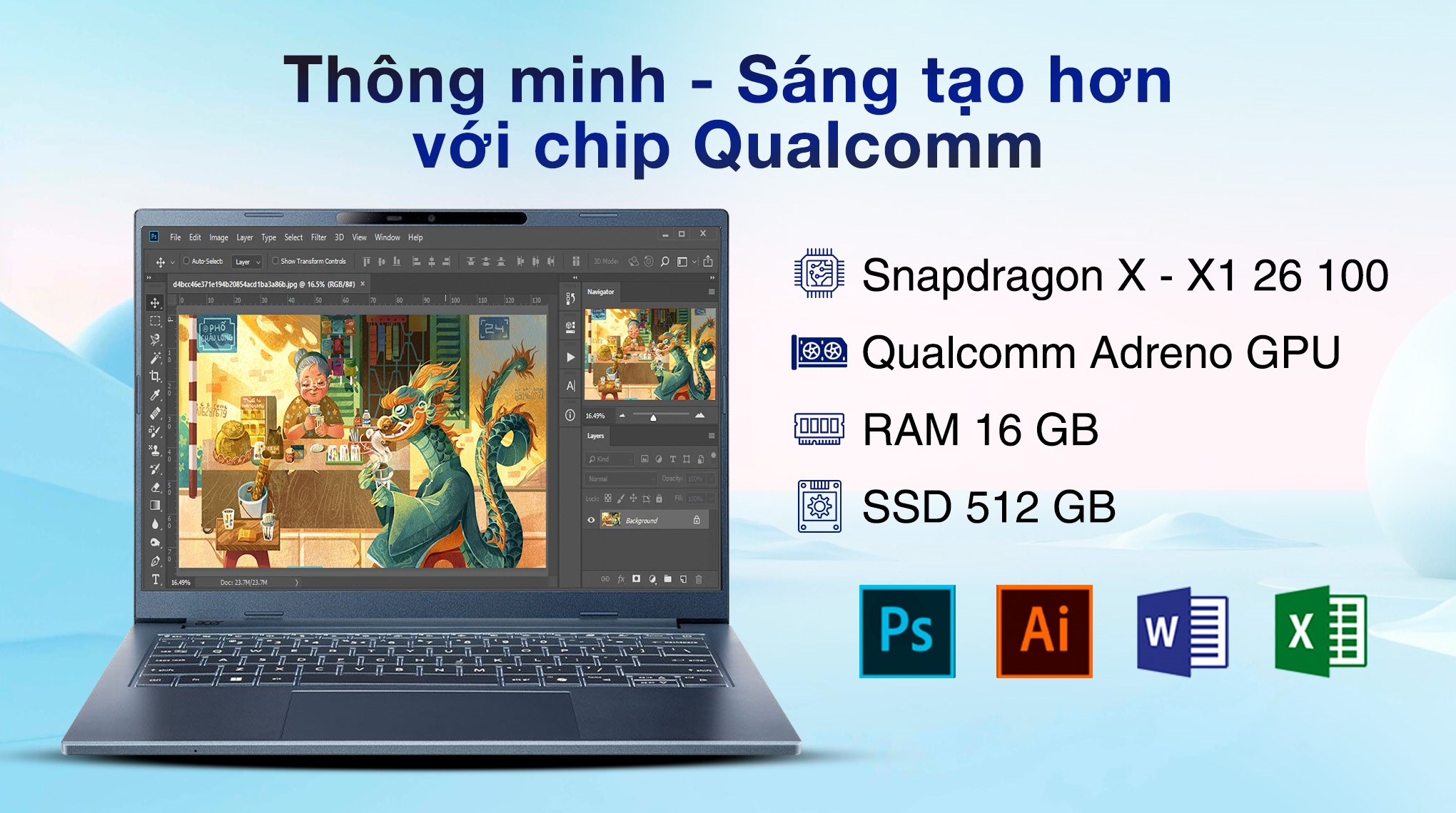 Laptop Acer Aspire 14 AI A14 11M X8FP - NX.JP3SV.001 (X1 26100, 16GB, 512GB, Full HD+ 120Hz, Win11)