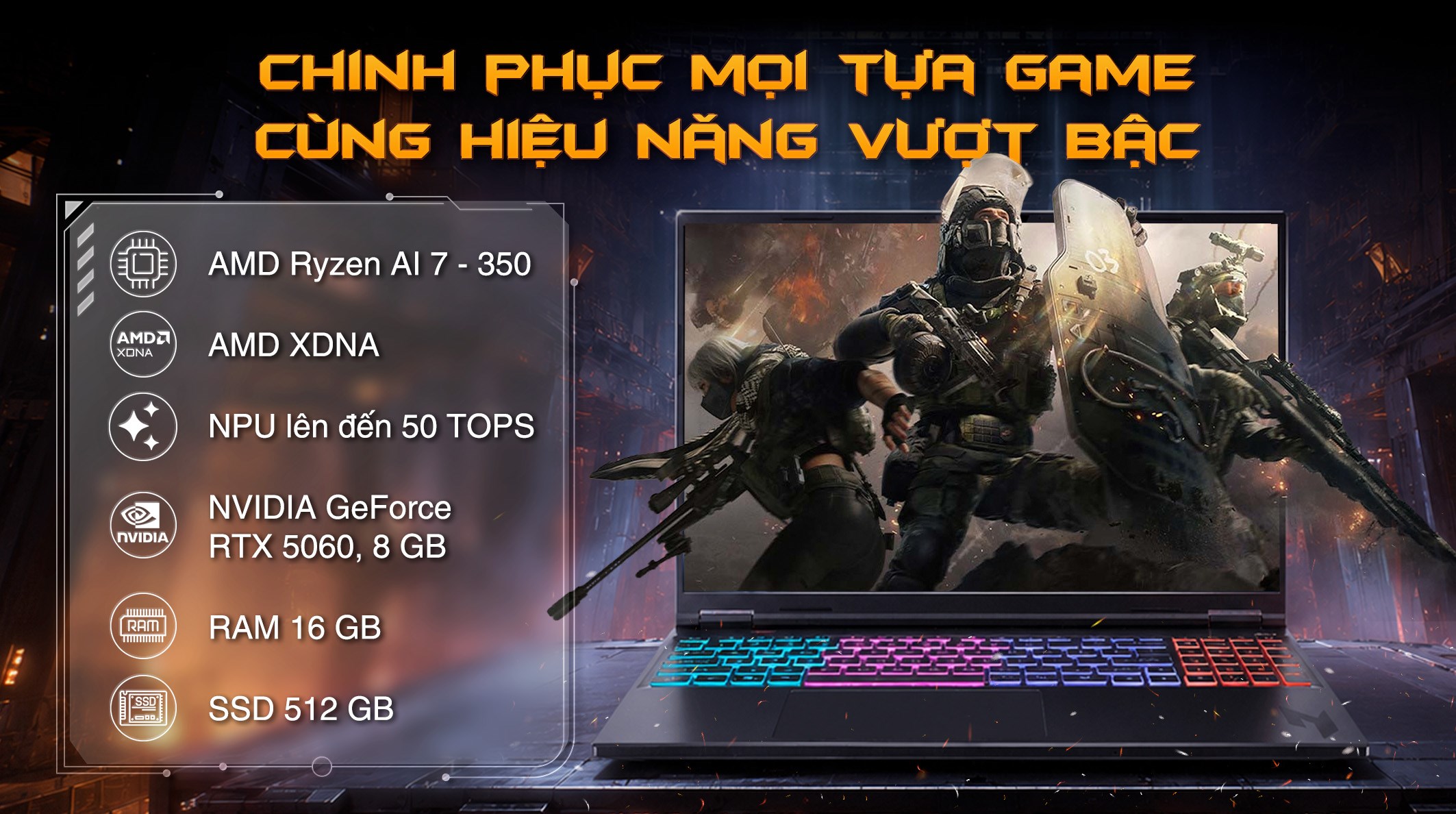 Laptop Acer Gaming Nitro ProPanel AN16S 61 R5F4 - NH.QXFSV.001 (R7 AI 350, 16GB, 512GB, RTX 5060 8GB, Full HD+ 180Hz, Win11)