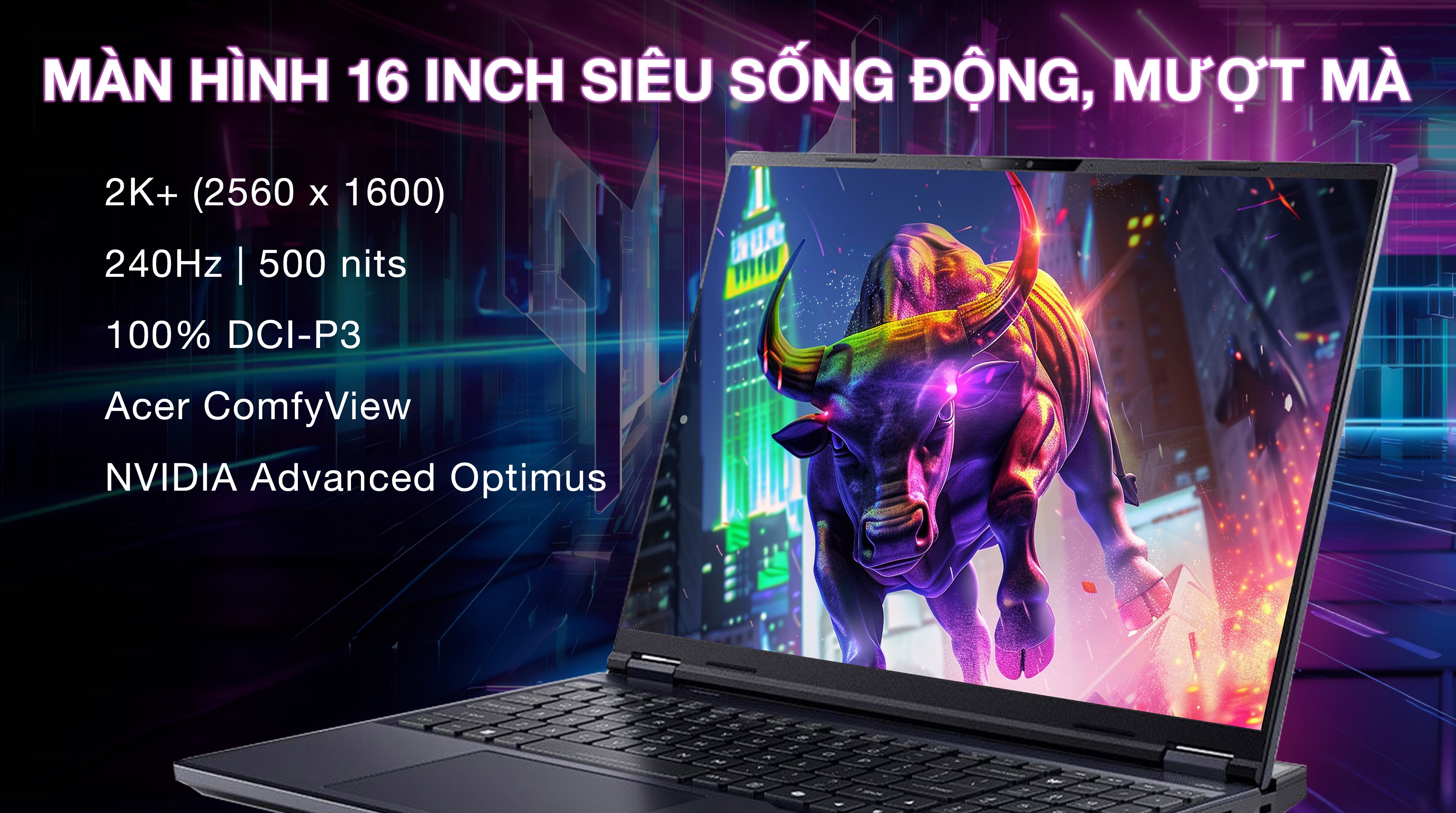 Laptop Acer Gaming Predator Helios Neo 16 AI PHN16 73 757W - NH.QVQSV.001 (Ultra 7 255HX, 32GB, 1TB, RTX 5060 8GB, 2K+ 240Hz, Win11)
