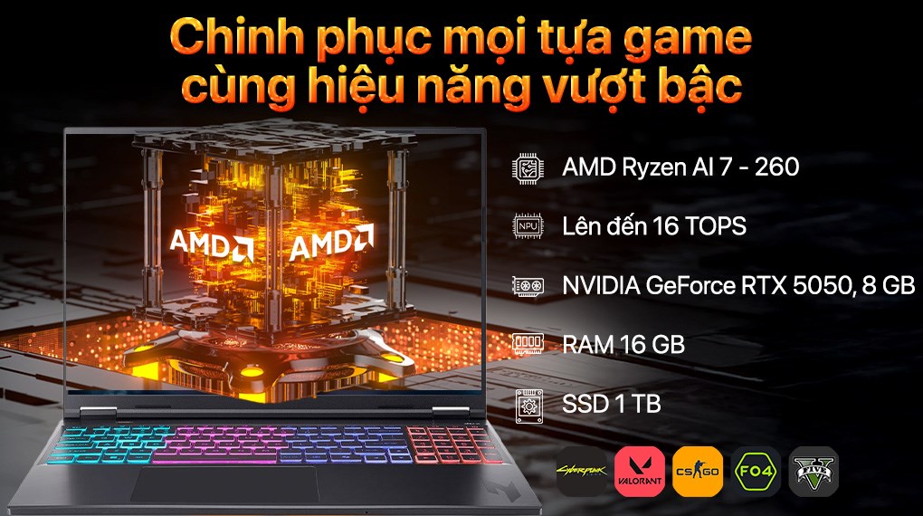 Laptop Acer Gaming Nitro V 16S AI ProPanel ANV16S 41 R337 - NH.QZZSV.002 (R7 260, 16GB, 1TB, RTX 5050 8GB, FHD+ 180Hz, Win11)