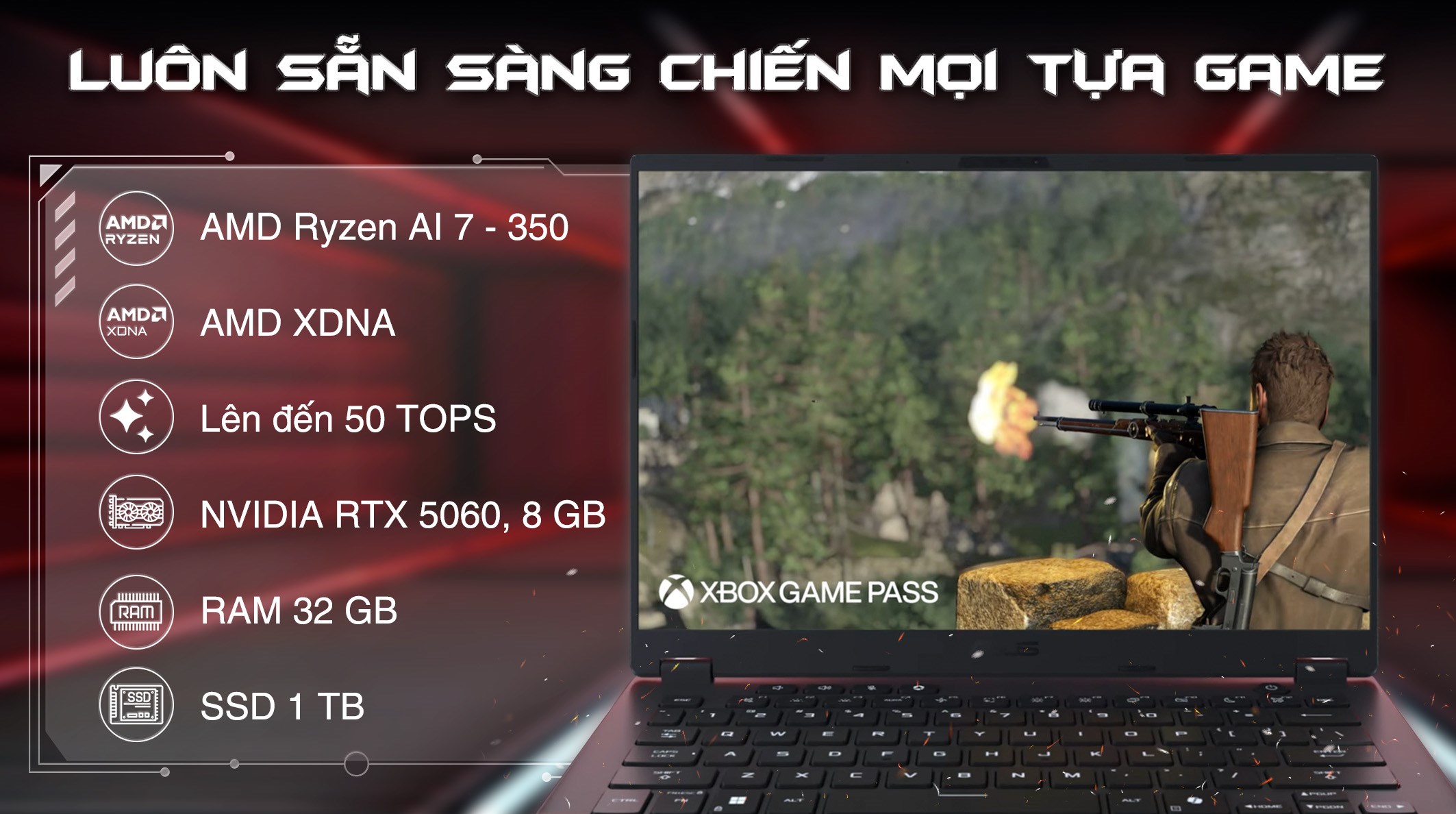 Laptop Asus TUF Gaming A14 FA401KM - RG010WS (R7 AI 350, 32GB, 1TB, RTX 5060 8GB, WQXGA 165Hz, OfficeH24+365, Win11)