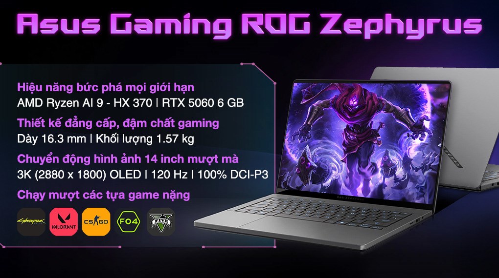 Laptop Asus Gaming ROG Zephyrus G14 GA403WM - QS051WS (R9 AI HX370, 32GB, 1TB, RTX 5060 8GB, 3K OLED 120Hz, OfficeH24+365B, Win11)