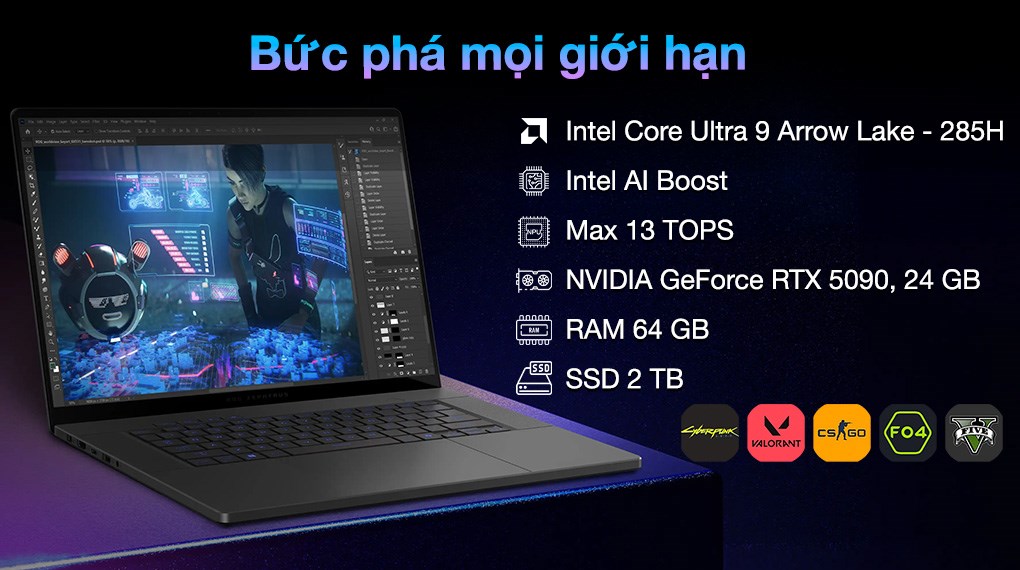 Laptop Asus Gaming ROG Zephyrus G16 GU605CX - QR147W (Ultra 9 285H, 64GB, 2TB, RTX 5090 24GB, WQXGA OLED 240Hz, Win11)