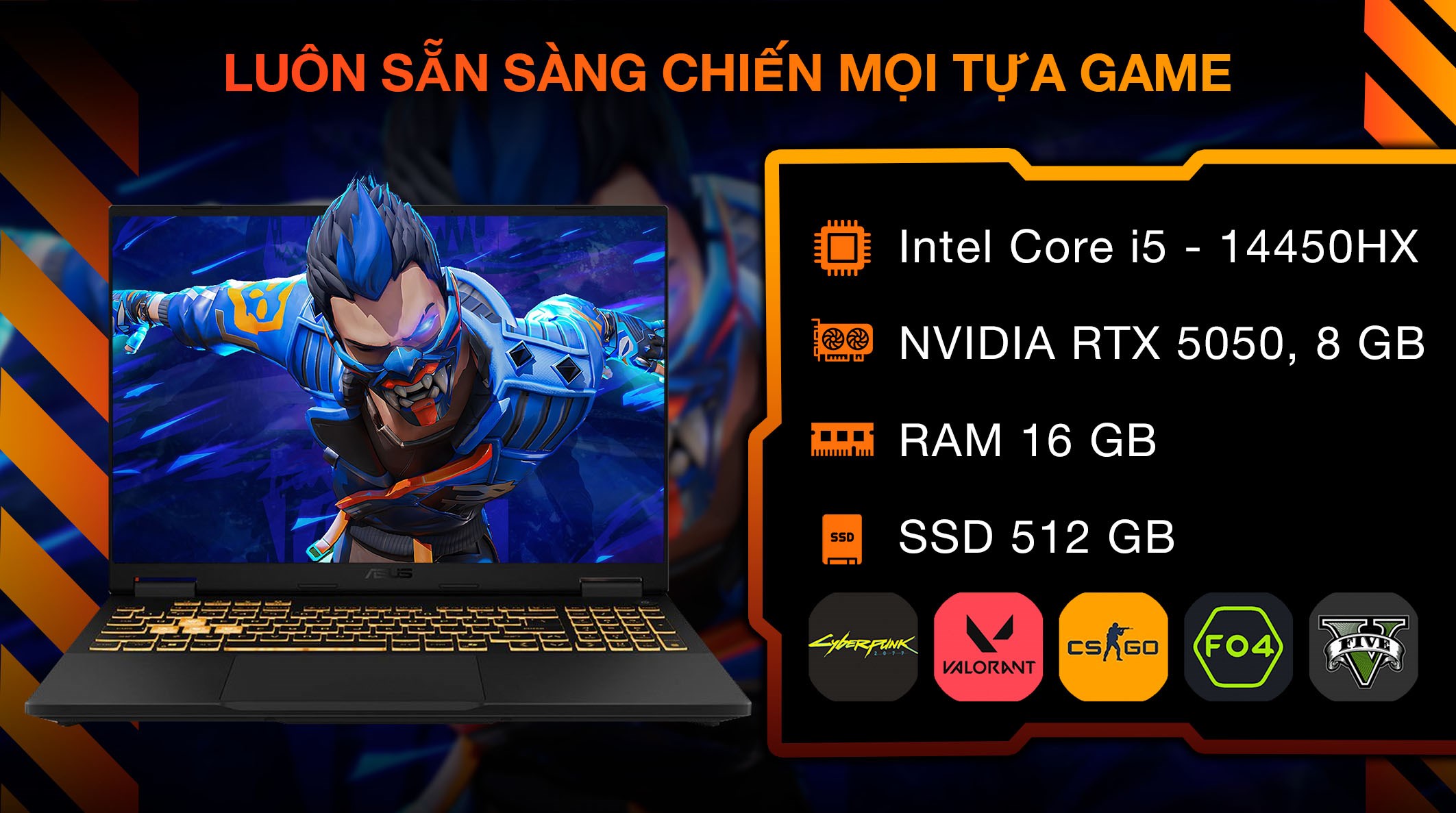 Laptop Asus TUF Gaming F16 FX608JHR - RV160W (i5 14450HX, 16GB, 512GB, RTX 5050 8GB, WUXGA 165Hz, Win11)