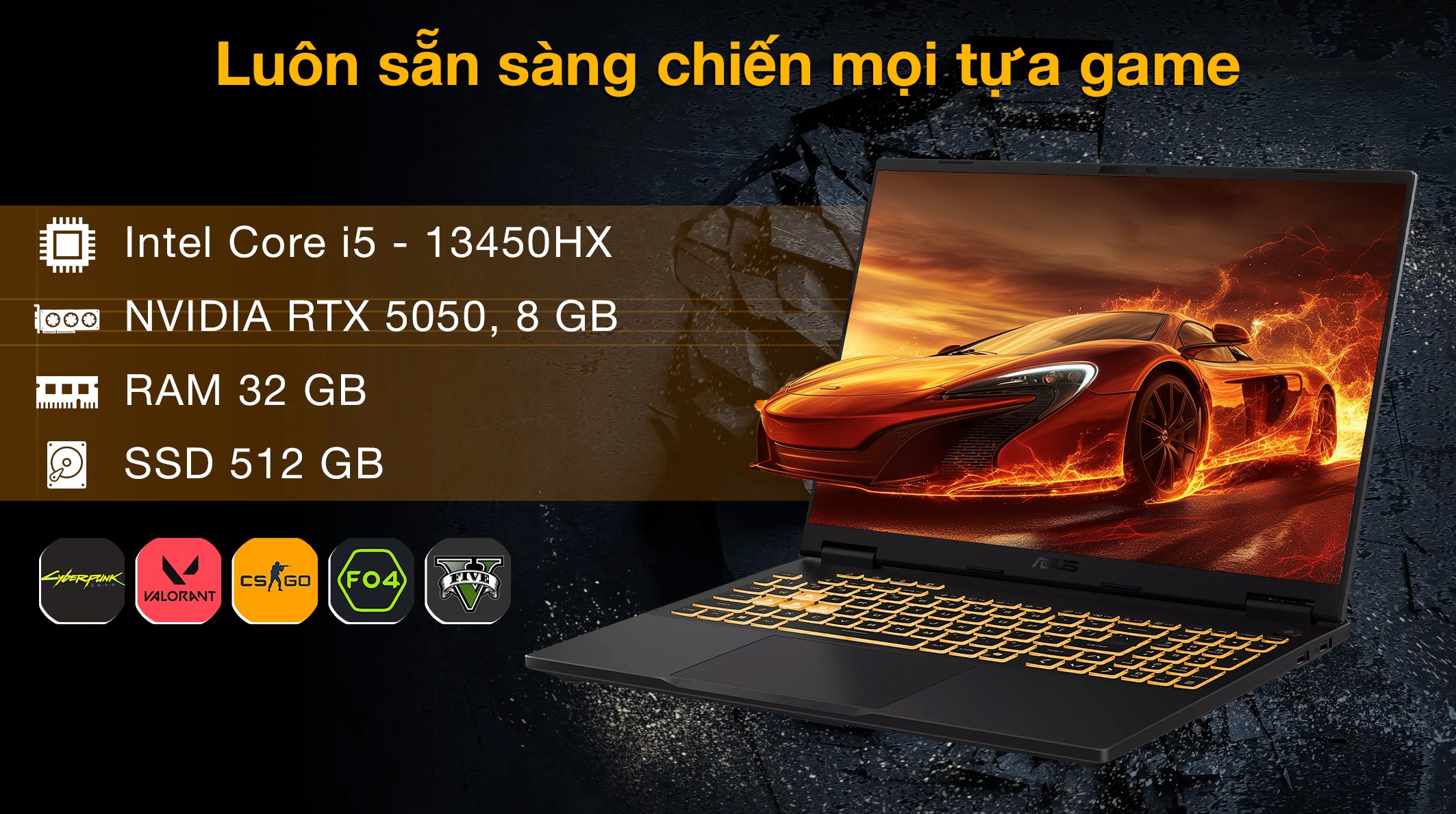 Laptop Asus TUF Gaming F16 FX608JHR - RV131W (i5 13450HX, 32GB, 512GB, RTX 5050 8GB, WUXGA 165Hz, Win11)