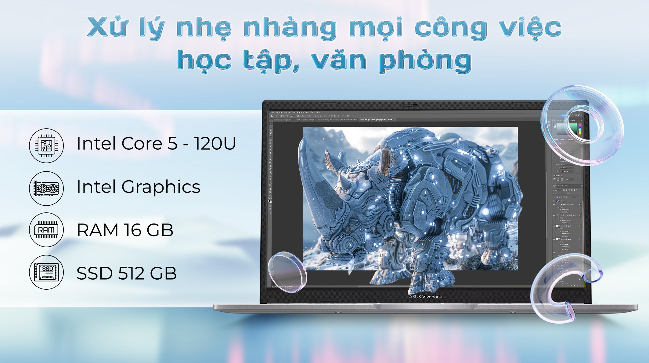 Laptop Asus Vivobook 14 X1404VA - EB260W (Core 5 120U, 16GB, 512GB, Full HD, Win11)