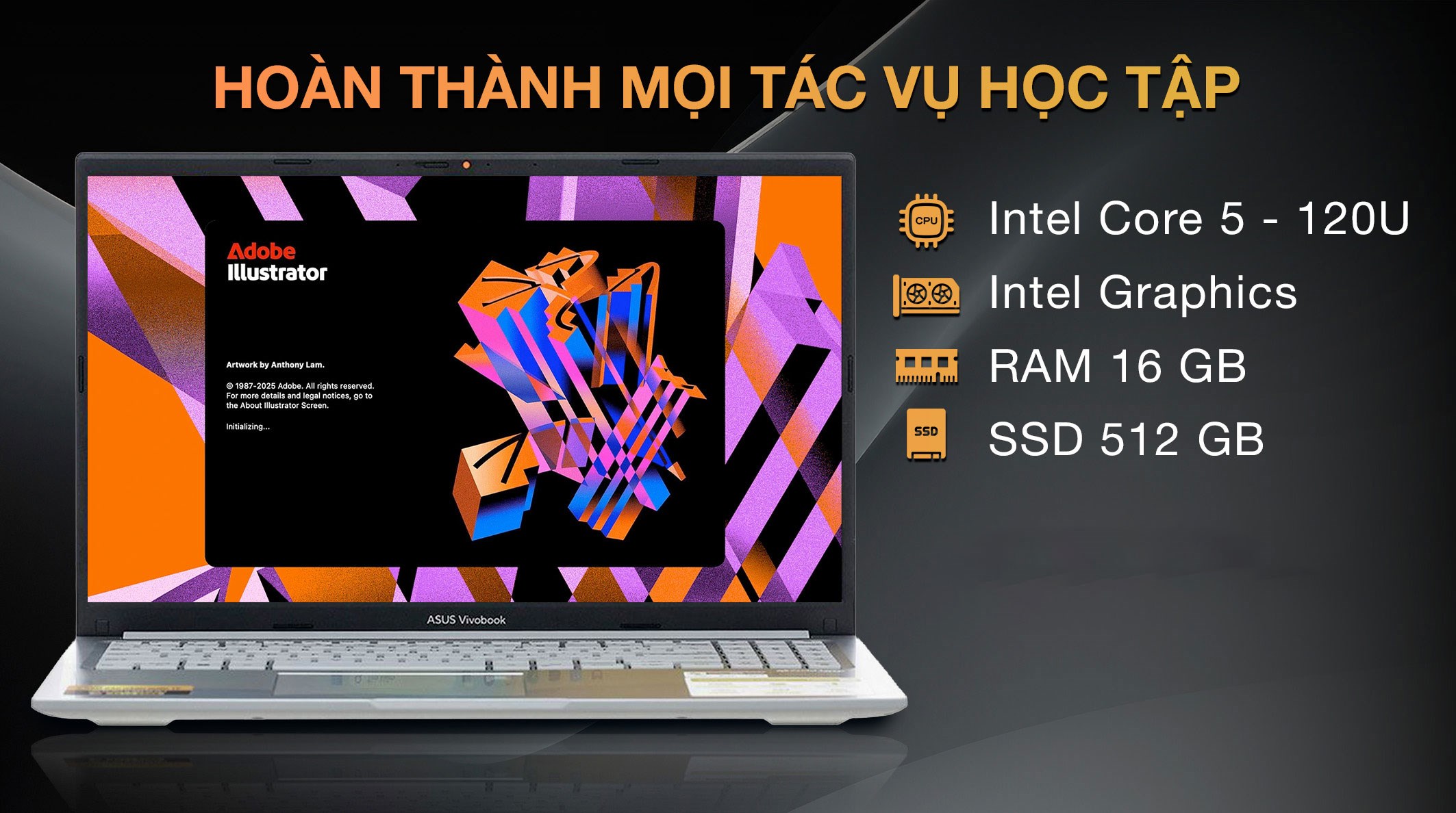 Laptop Asus Vivobook 15 X1504VA - BQ185W (Core 5 120U, 16GB, 512GB, Full HD, Win11)