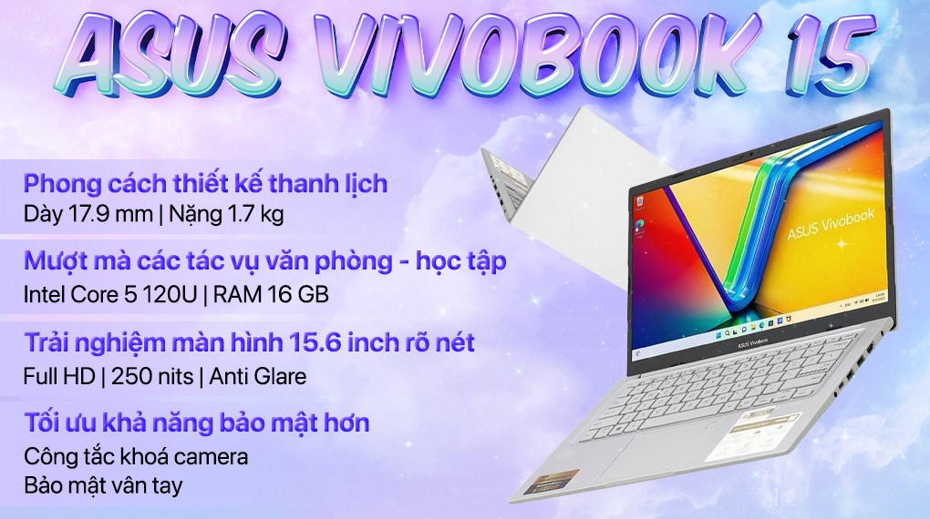 Laptop Asus Vivobook 15 X1504VA - BQ285W (Core 5 120U, 16GB, 512GB, Full HD, Win11)