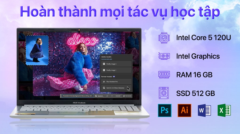 Laptop Asus Vivobook 15 X1504VA - BQ285W (Core 5 120U, 16GB, 512GB, Full HD, Win11)