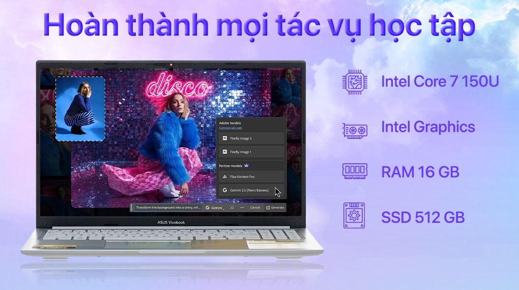 Laptop Asus Vivobook 15 X1504VA - BQ295W (Core 7 150U, 16GB, 512GB, Full HD, Win11)