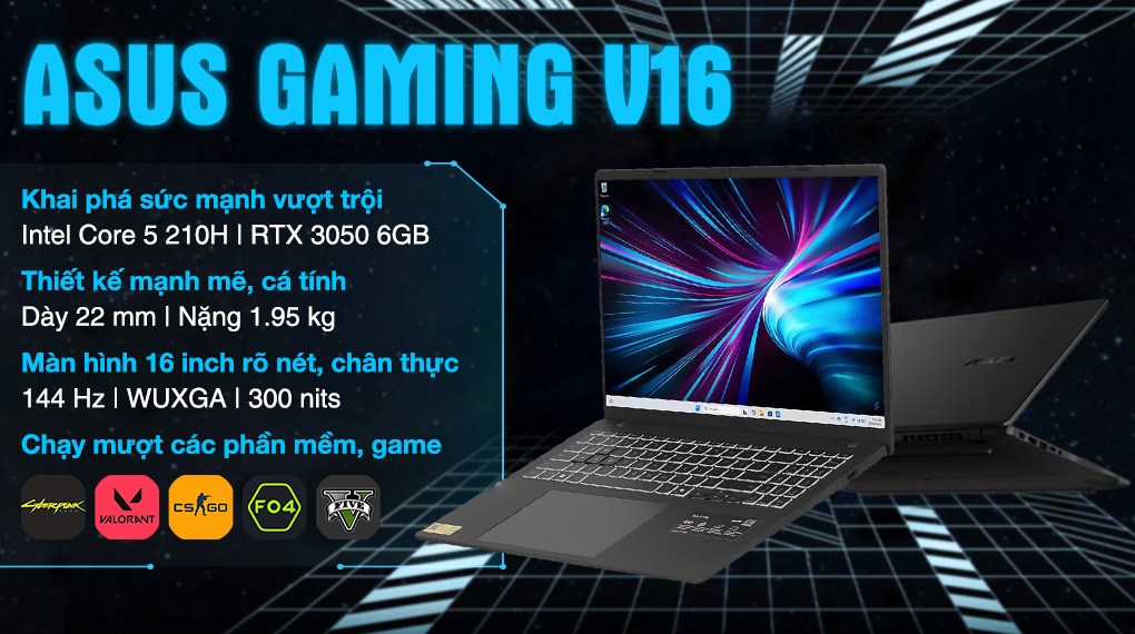 Laptop Asus Gaming V16 V3607VJ - RP071W (Core 5 210H, 16GB, 512GB, RTX 3050 6GB, WUXGA 144Hz, Win11)