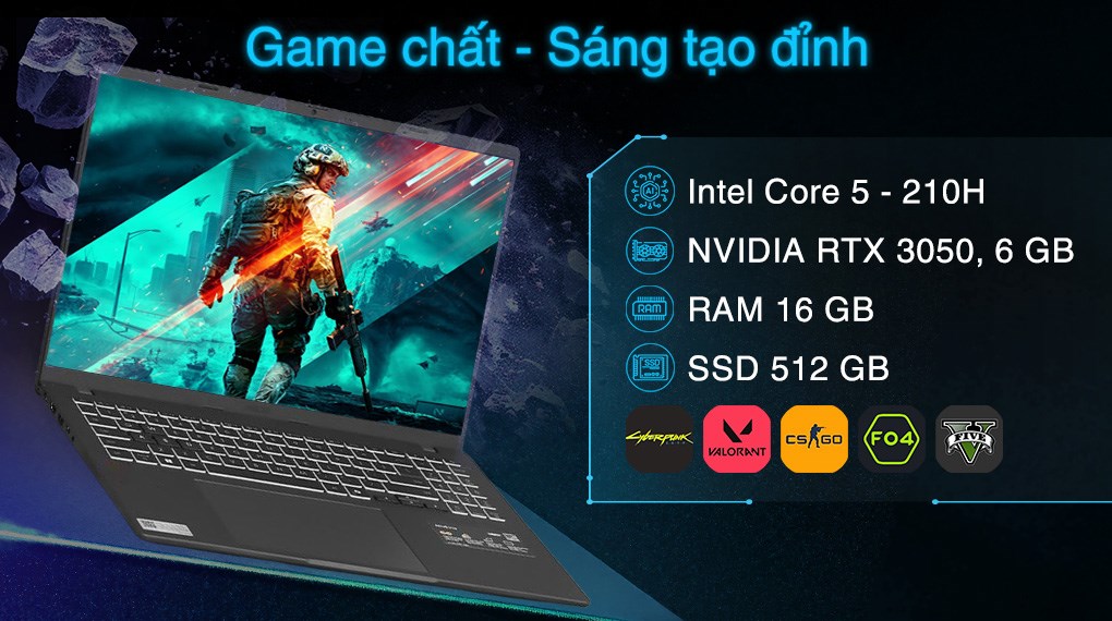Laptop Asus Gaming V16 V3607VJ - RP071W (Core 5 210H, 16GB, 512GB, RTX 3050 6GB, WUXGA 144Hz, Win11)