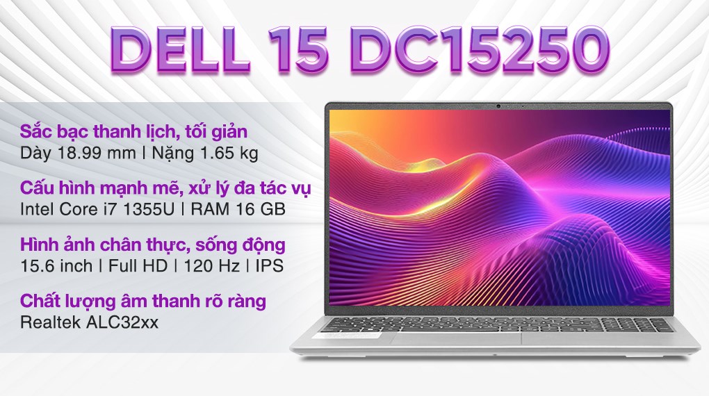 Laptop Dell 15 DC15250 - 71084747 (i7 1355U, 16GB, 512GB, Full HD 120 Hz, OfficeHS24+365, Win11)