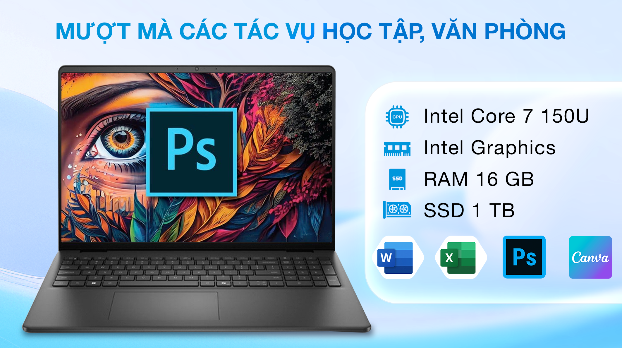 Laptop Dell 16 DC16250 - C7U161W11BLU (Core 7 150U, 16GB, 1TB, Full HD+, Cảm ứng, OfficeH24+365, Win11)