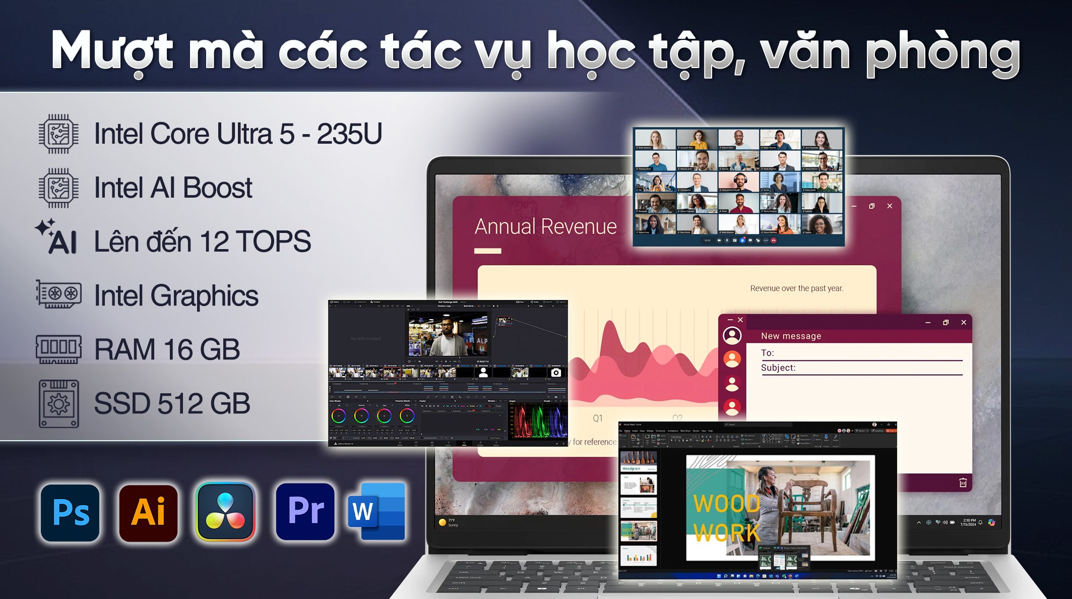 Laptop Dell Pro 14 PC14250 - 235U-16512W (Ultra 5 235U, 16GB, 512GB, Full HD+, KYHD, Win11Pro)