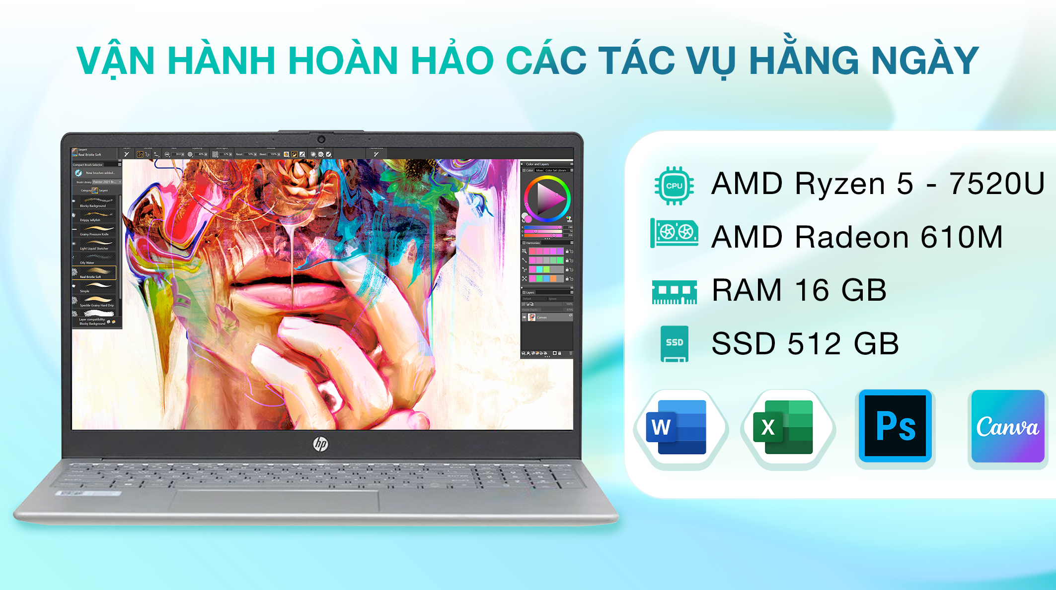 Laptop HP 15 fc0023AU - D0BH1PA (R5 7520U, 16GB, 512GB, Full HD, Win11)