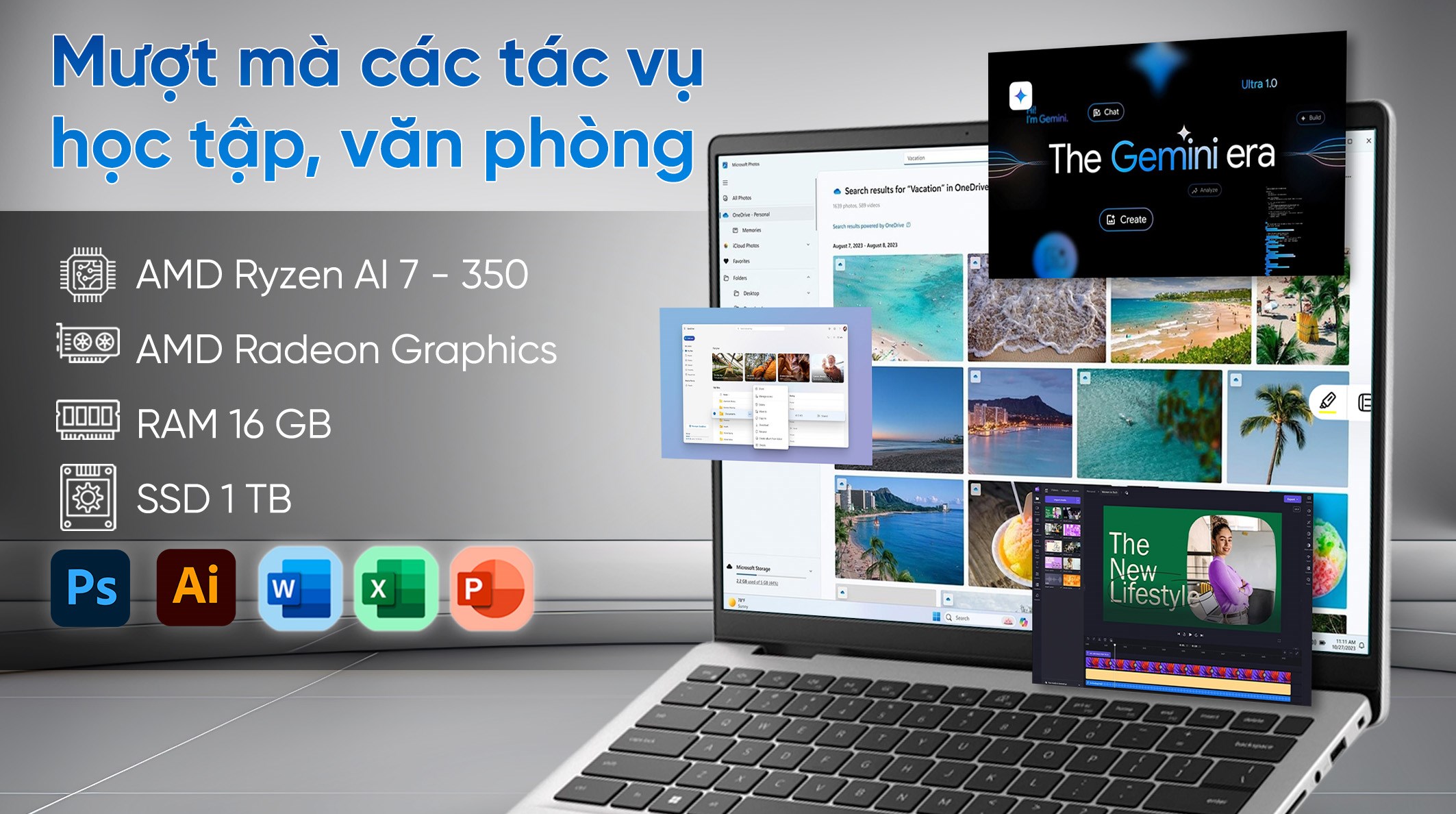 Laptop Dell 14 DC14255 - 71083617 (R7 AI 350, 16GB, 1TB, Full HD+, OfficeH24+365, Win11)