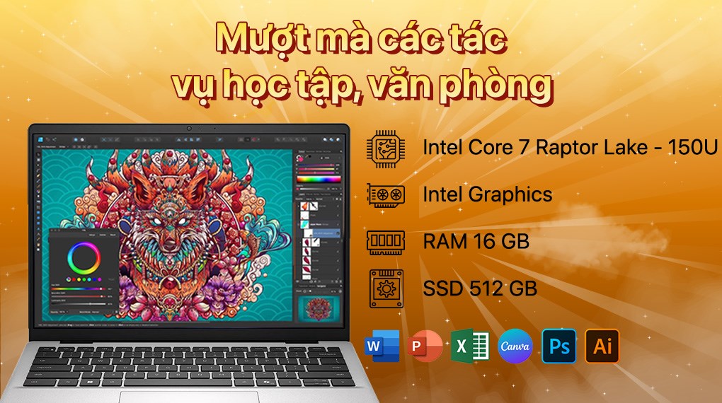 Laptop Dell 14 DC14250 - 71083580 (Core 7 150U, 16GB, 512GB, Full HD+, OfficeH24+365, Win11)