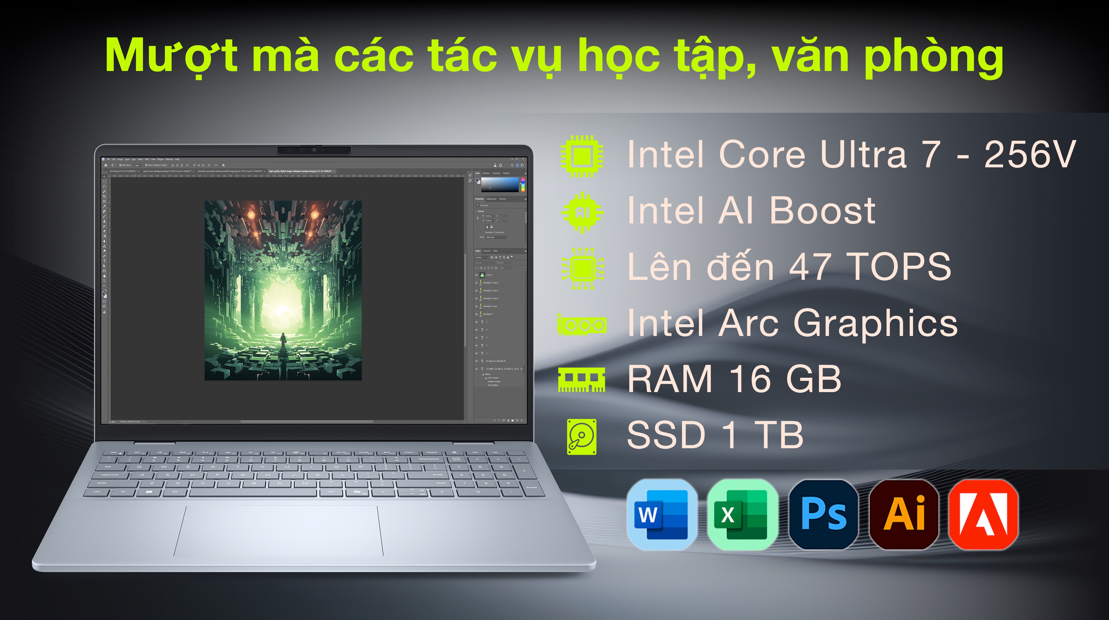 Laptop Dell 16 Plus DB16250 - X65NW7 (Ultra 7 256V, 16GB, 1TB, QHD+ 120Hz, OfficeH24+365, Win11)