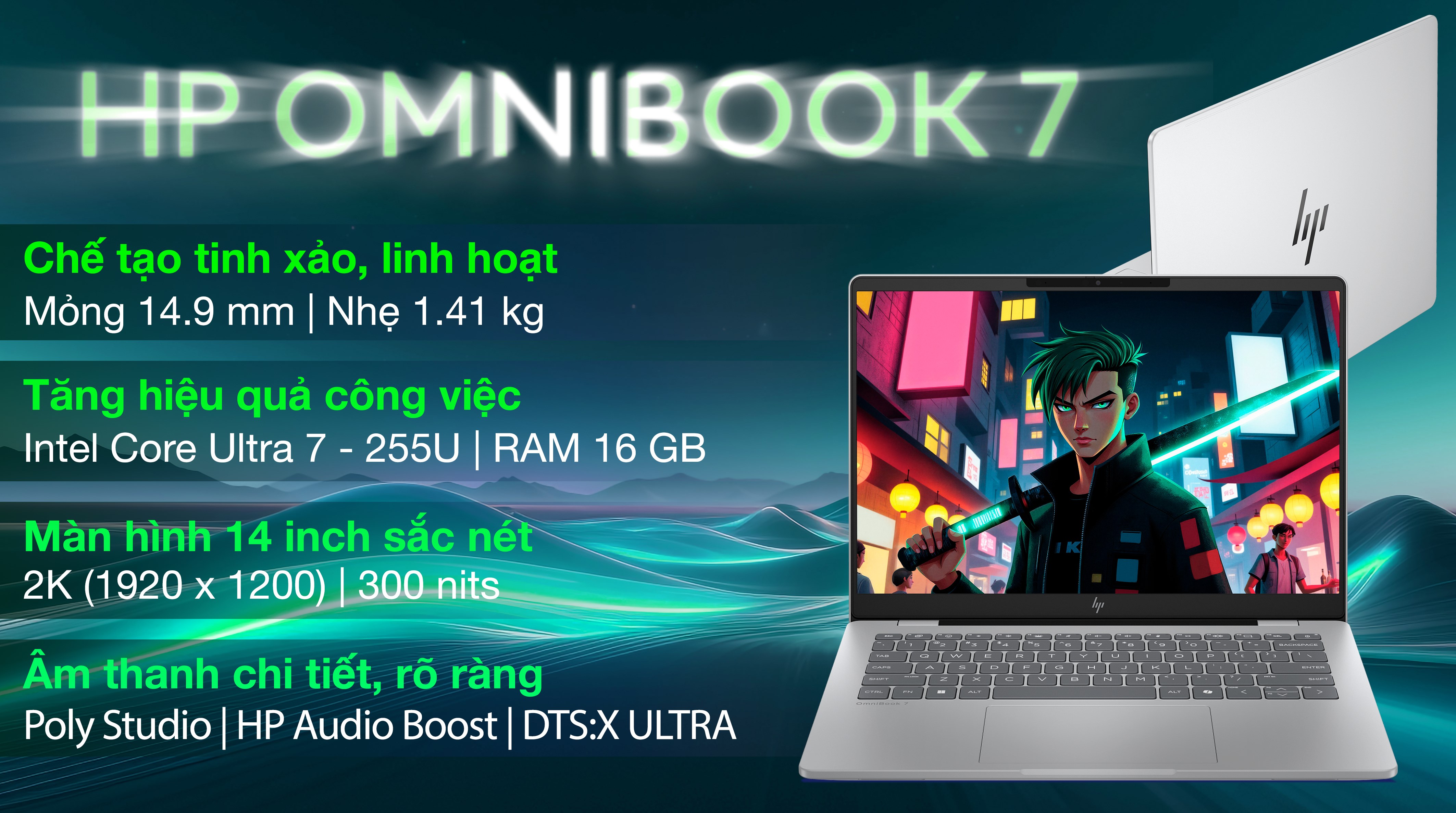 Laptop HP OmniBook 7 14 fr0027TU - C1MN1PA (Ultra 7 255U, 16GB, 512GB, 2K, OfficeH24+365, Win11)