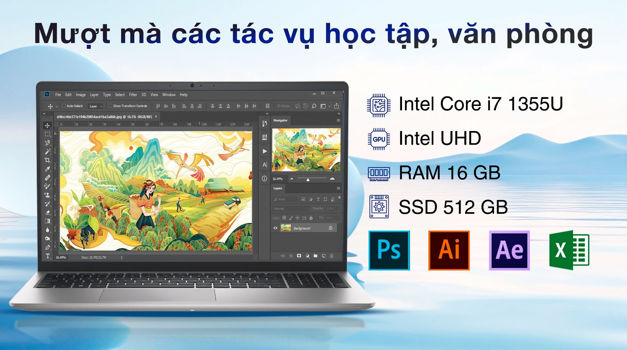Laptop Dell 15 DC15250 - DC5I7952W1 (i7 1355U, 16GB, 512GB, Full HD+ 120Hz, OfficeH24+365, Win11)