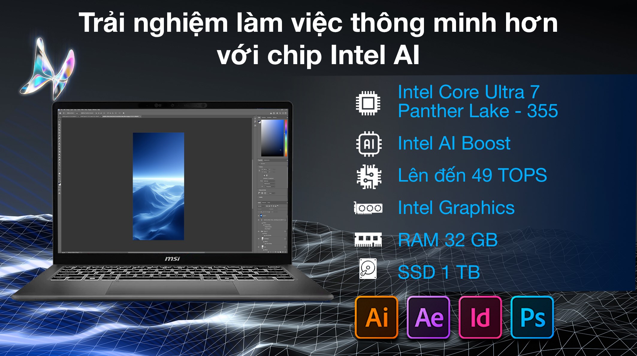 Laptop MSI Prestige 14 AI+ D3MG - 022VN (Ultra 7 355, 32GB, 1TB, Full HD+ OLED, Win11)